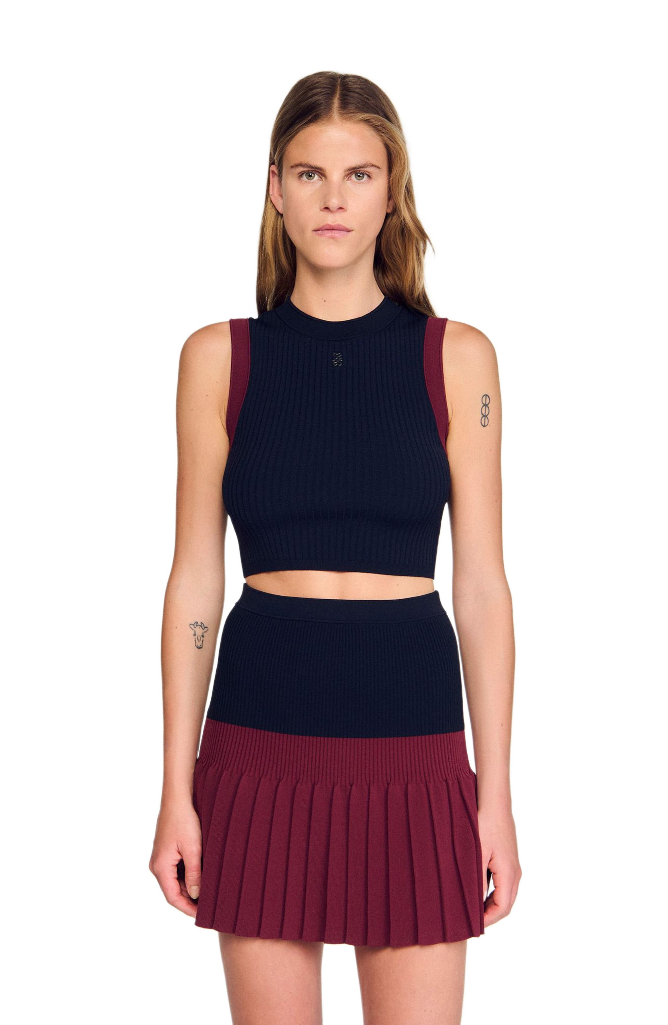 SANDRO Two-tone knit top in Navy Blue at Nordstrom - 4