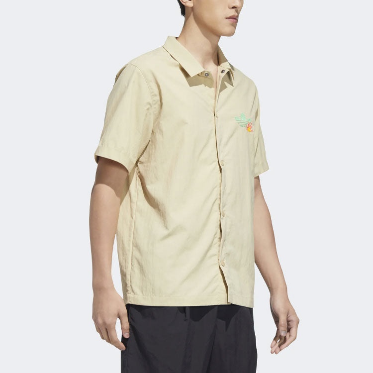 adidas originals Solid Color Cartoon Pattern Casual Short Sleeve Shirt Khaki HM8040 - 4