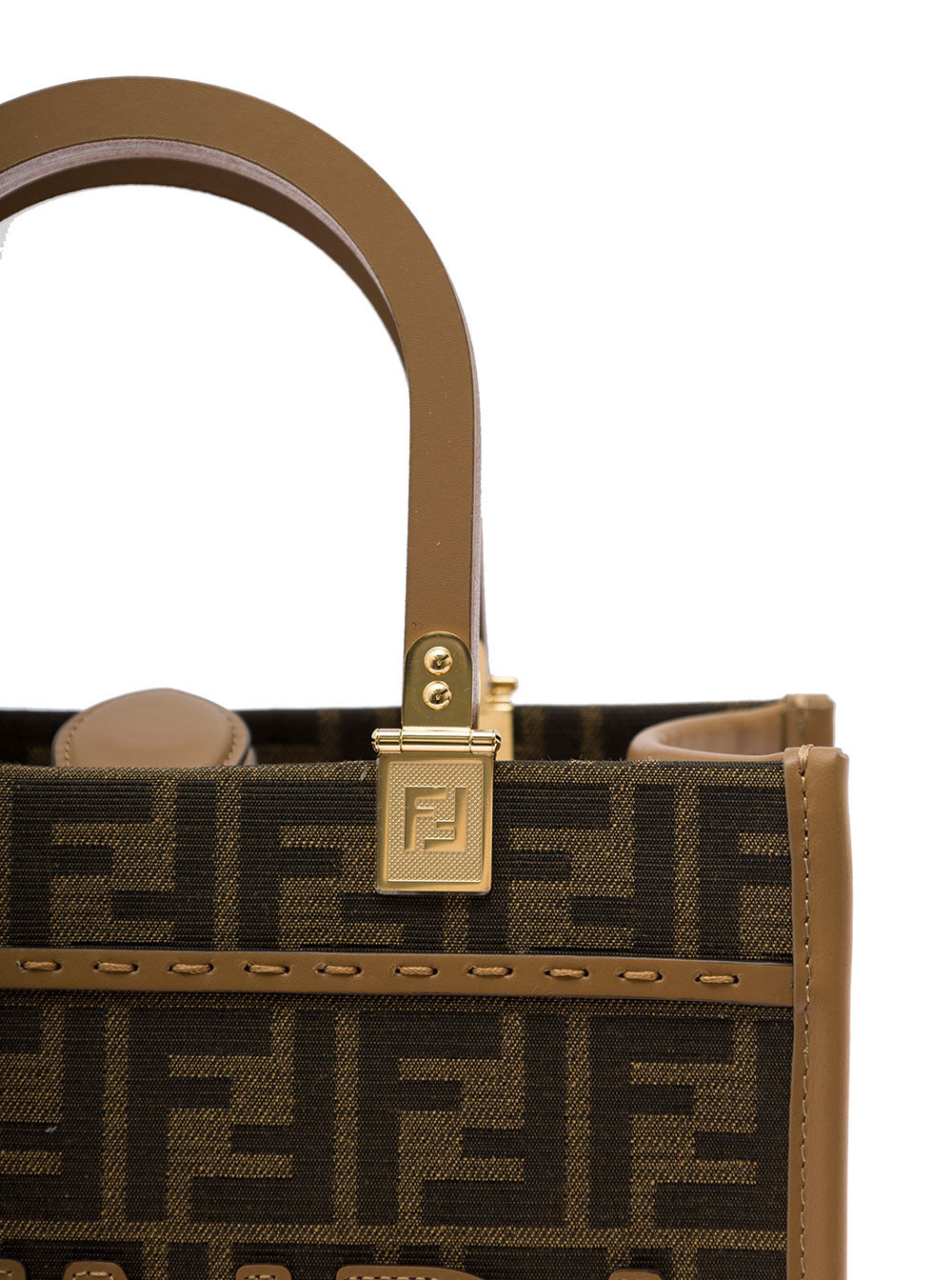 Fendi Women 'Sunshine Small' Brown Tote Bag With Logo In Ff Jacquard Canvas And Leather Woman - 5