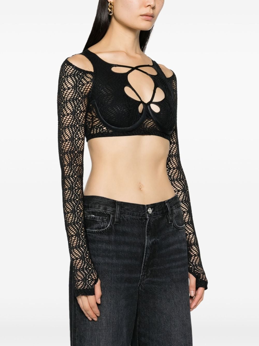 mesh-lace cropped top - 3