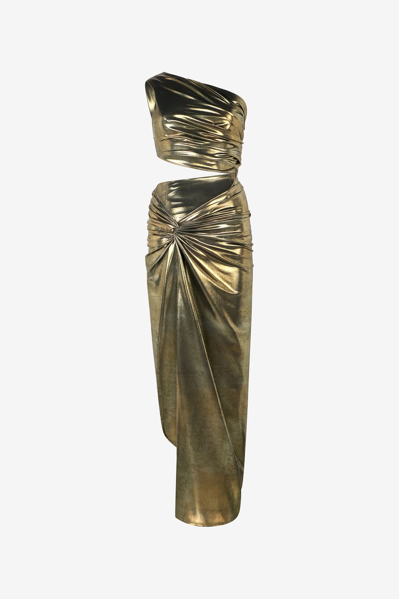 One-Shoulder Gold Dress with Cut-Out Detail 1