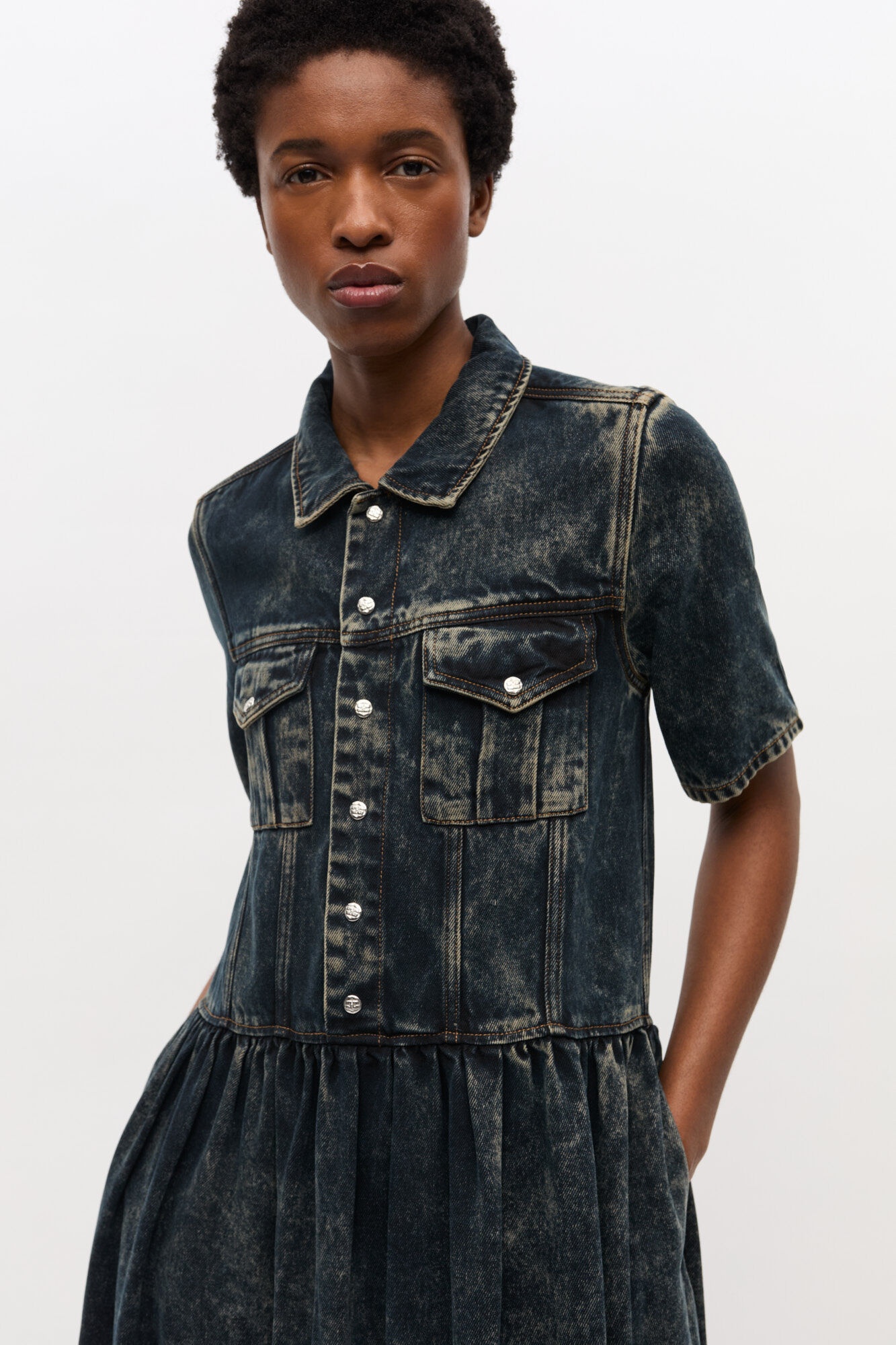 BLACK WASHED DENIM DRESS - 4