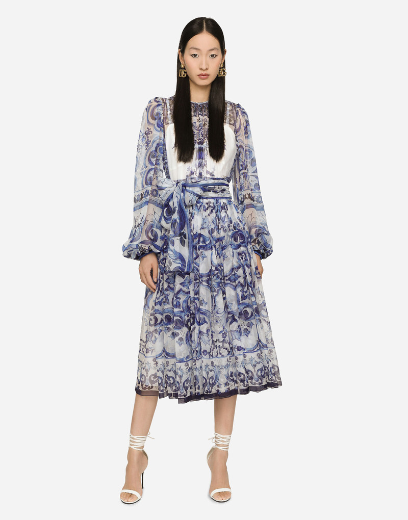 Dolce & Gabbana Majolica Print Chiffon Midi Dress outlook