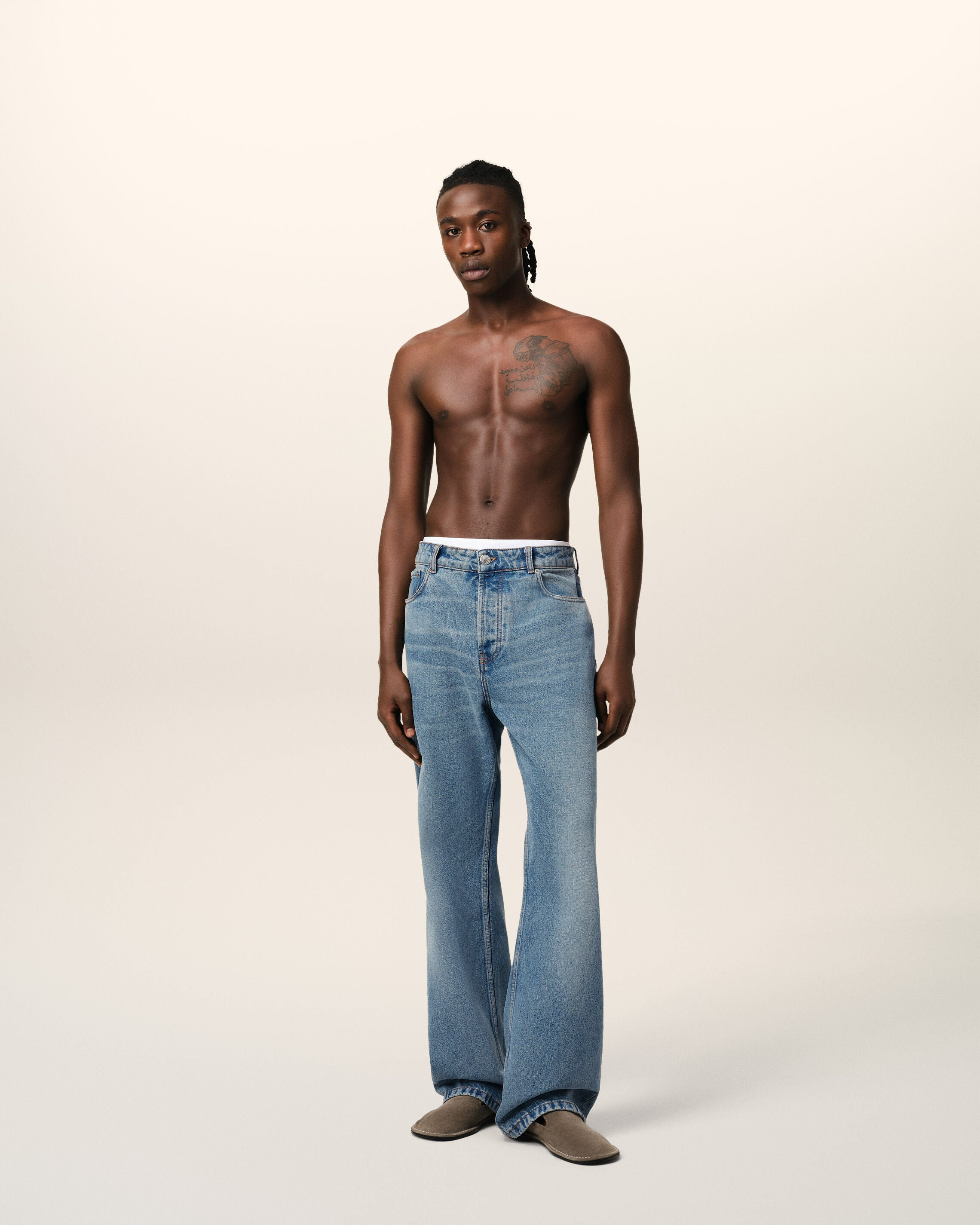 BLUE COTTON LARGE FIT JEANS - 2
