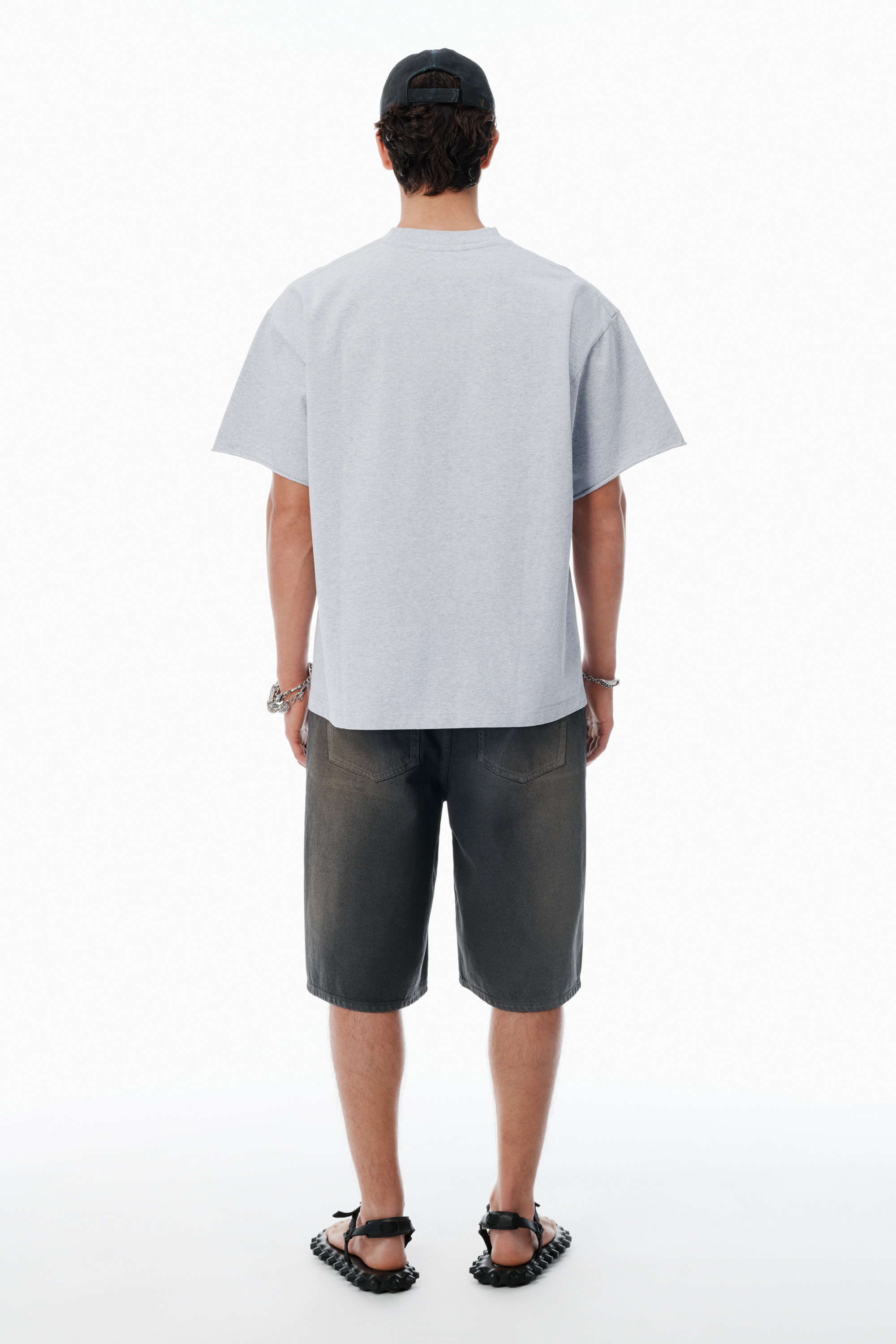 Light Grey Cotton Boxy Logo T-Shirt - 4