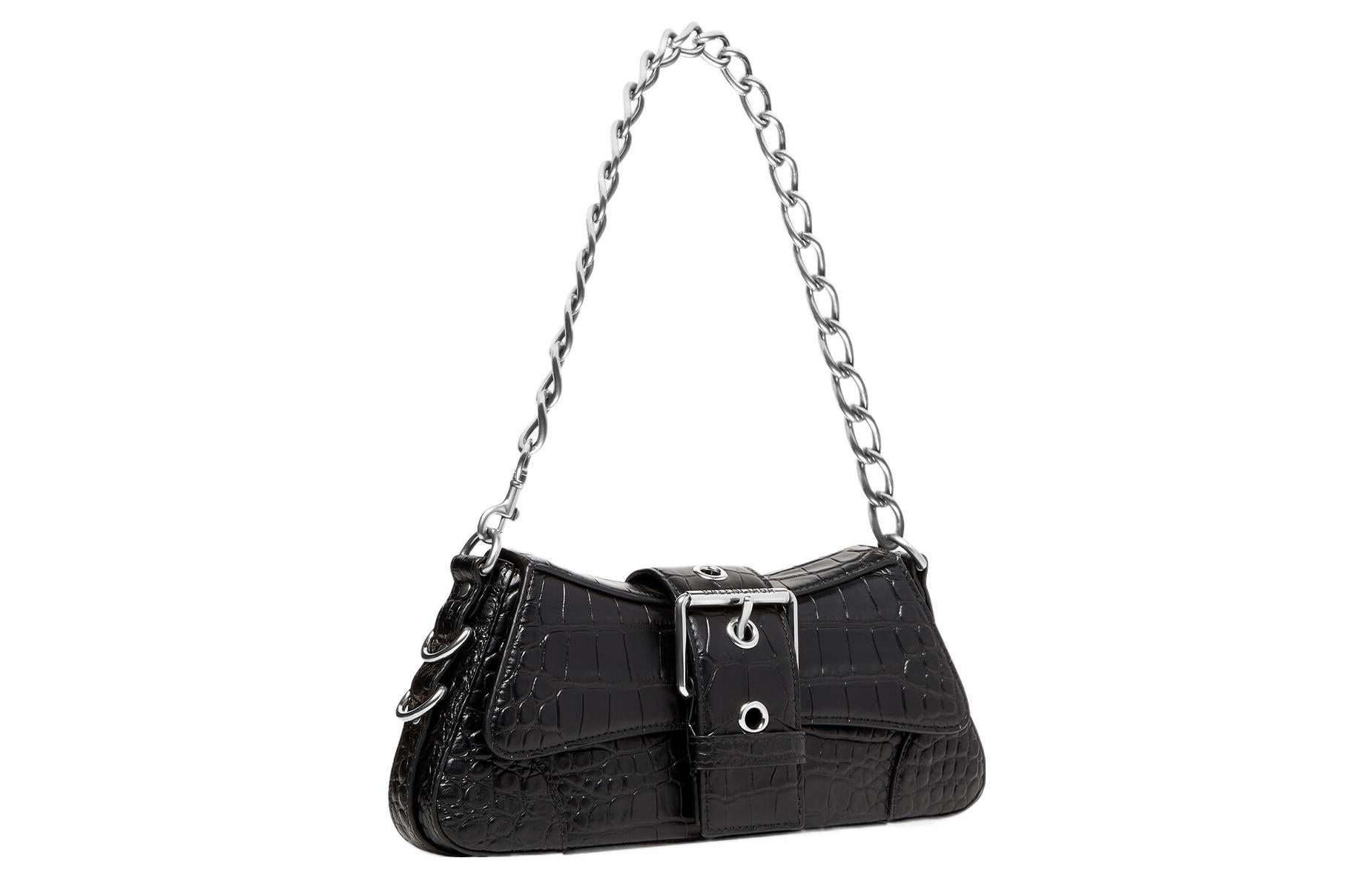 (WMNS) Balenciaga Lindsay Small Crocodile Embossed Shoulder Bag 'Black' 701141210C91000 - 2