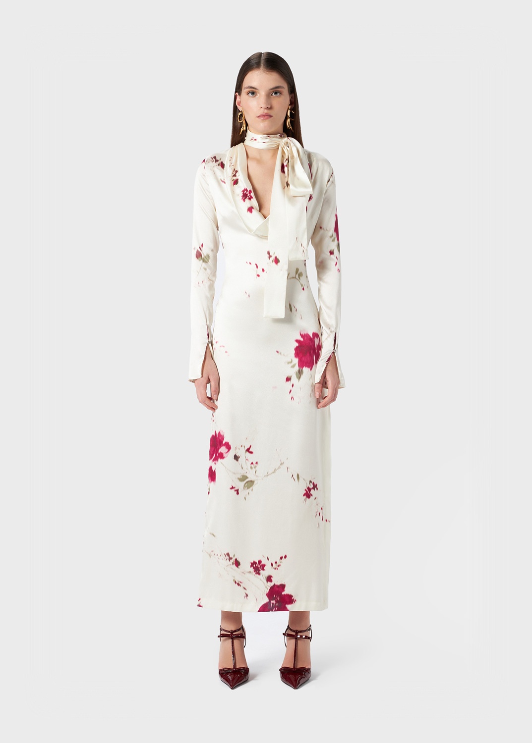 ROSES PRINT SILK LONG DRESS - 3