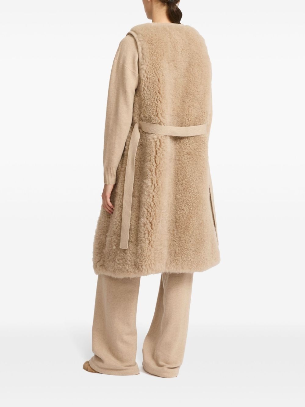 belted shearling gilet - 4