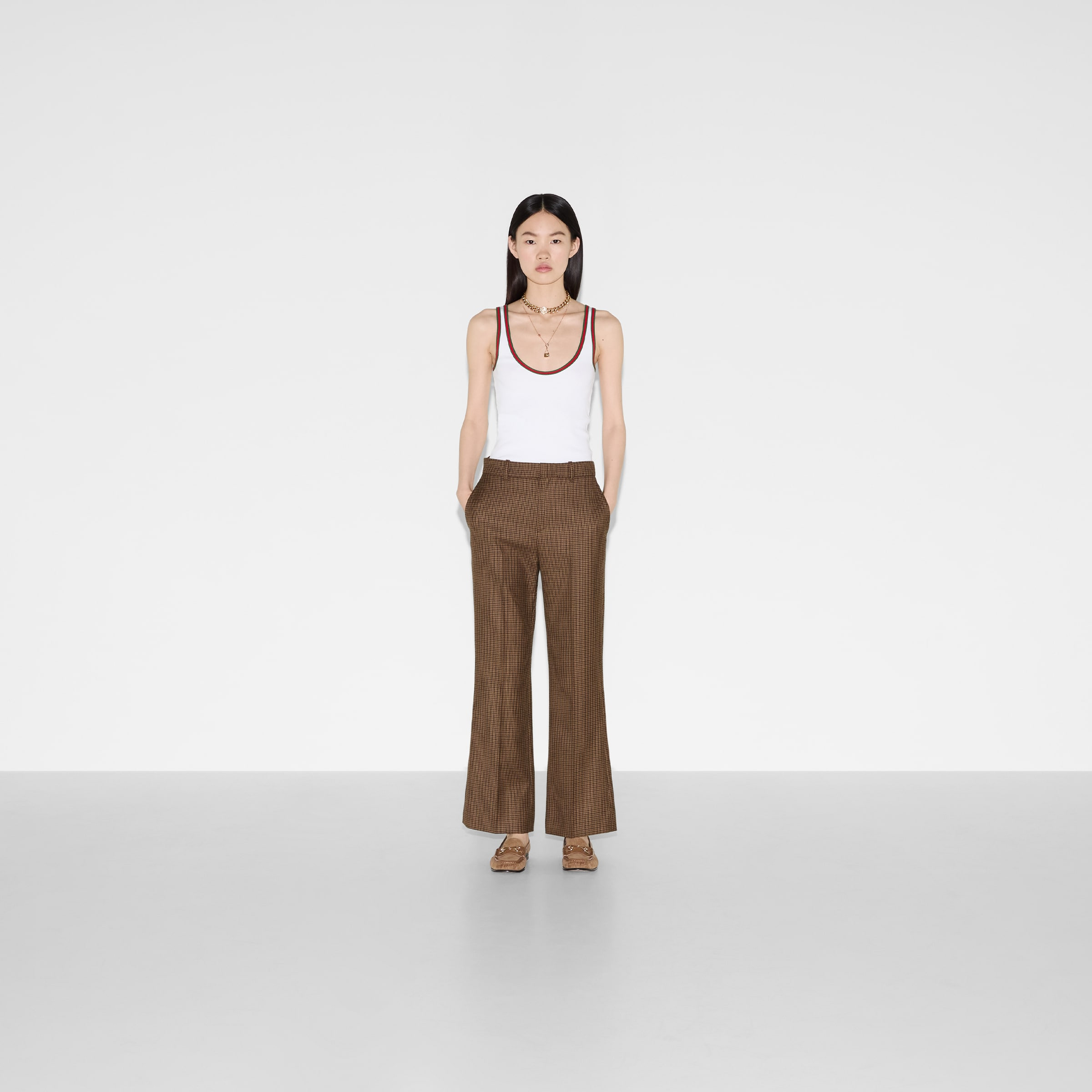 Embroidered houndstooth wool pants - 2