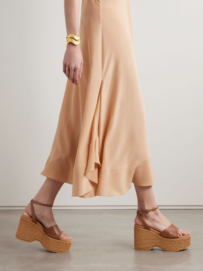 Gianvito Rossi Thalia 100 leather platform wedge sandals Tan outlook