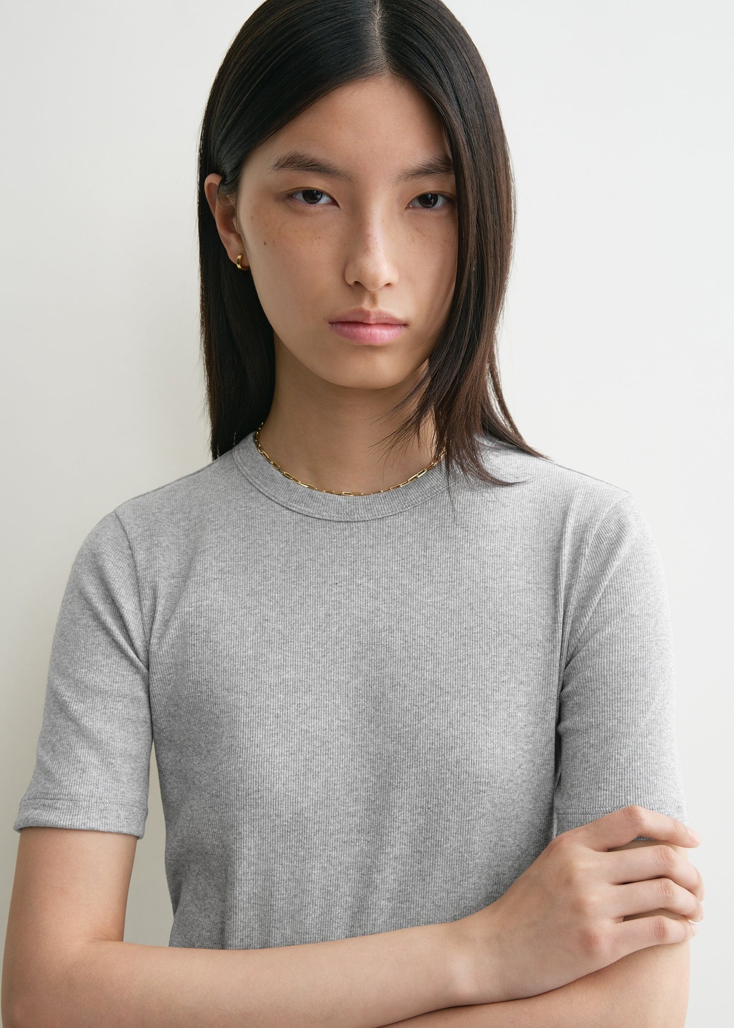 Classic rib tee grey melange - 5