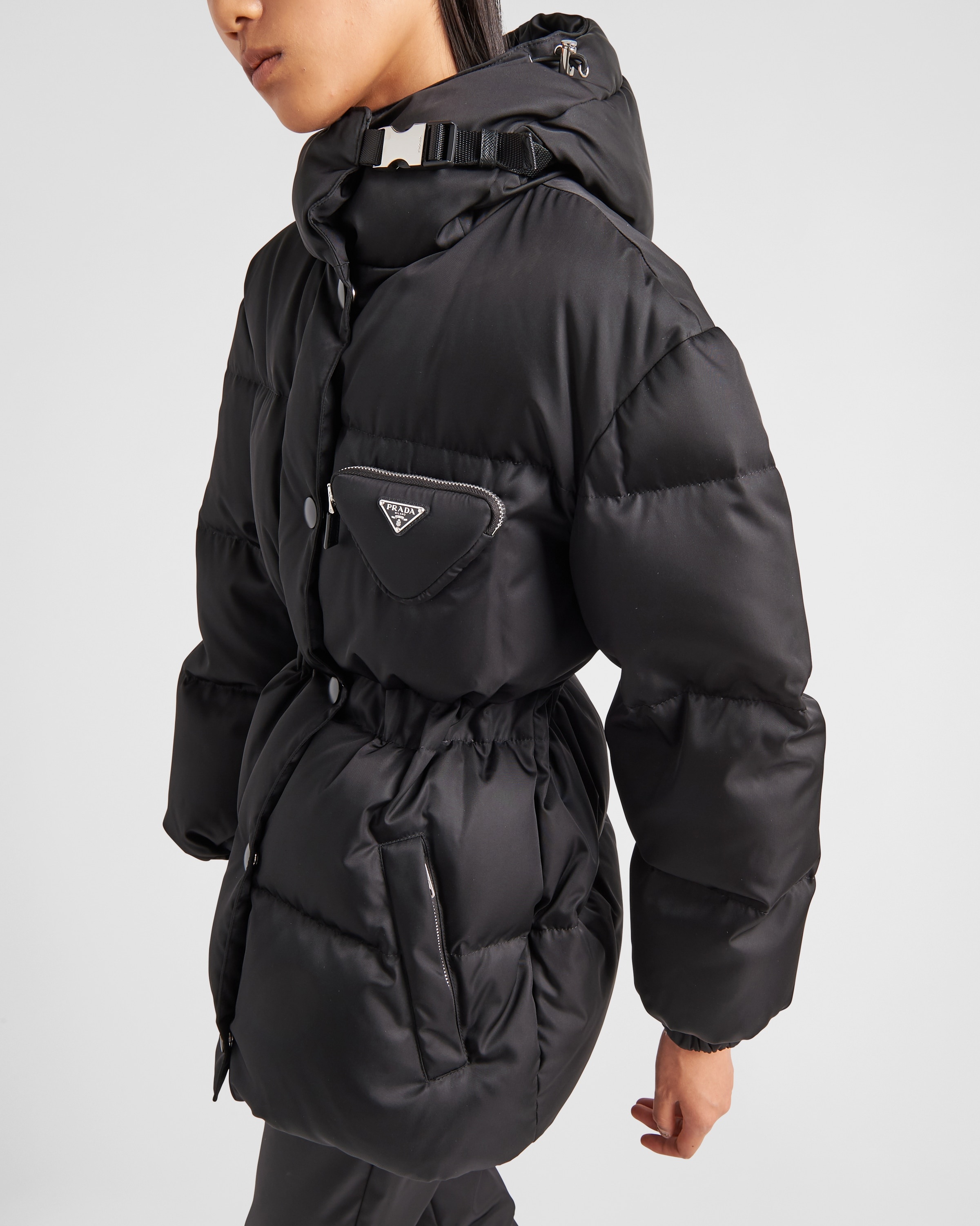 Hooded Re-Nylon down jacket