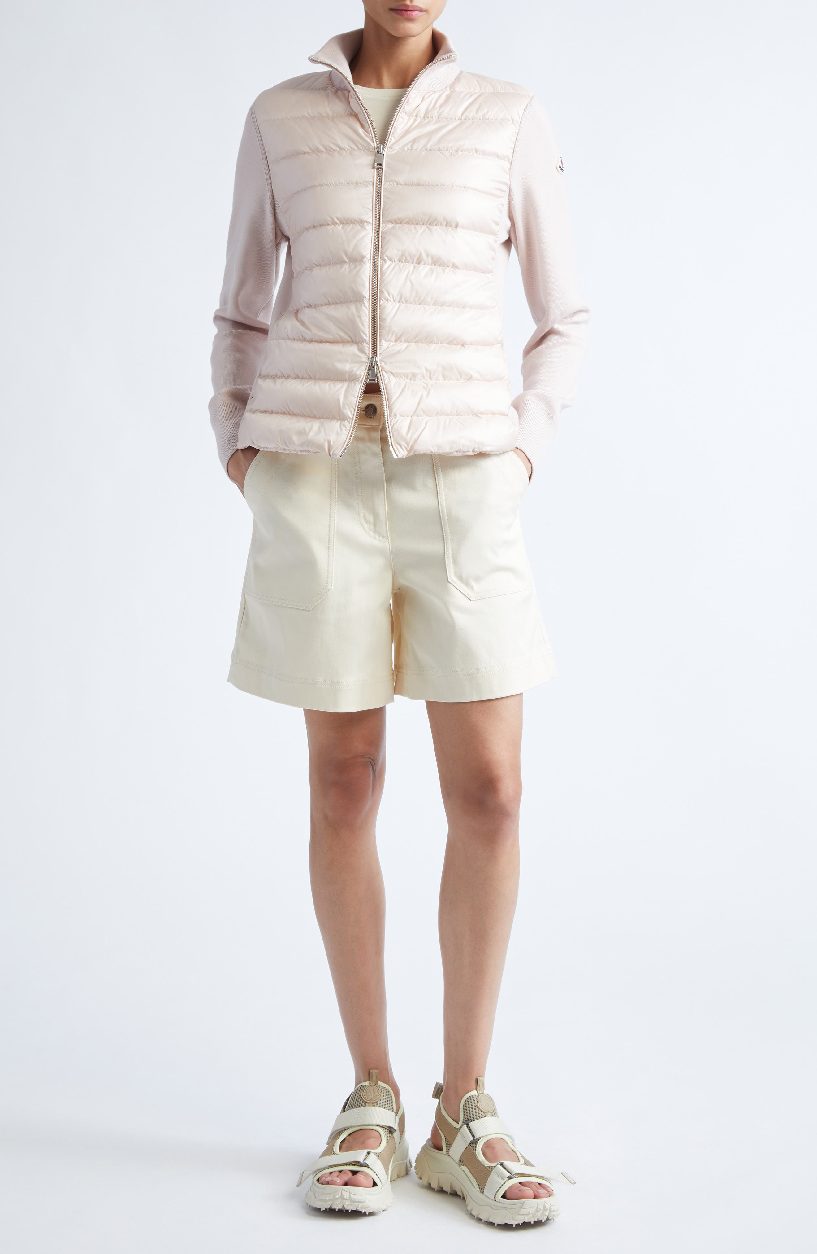 Moncler Wool Knit & Quilted Down Cardigan in Mother Of Pearl at Nordstrom - 2