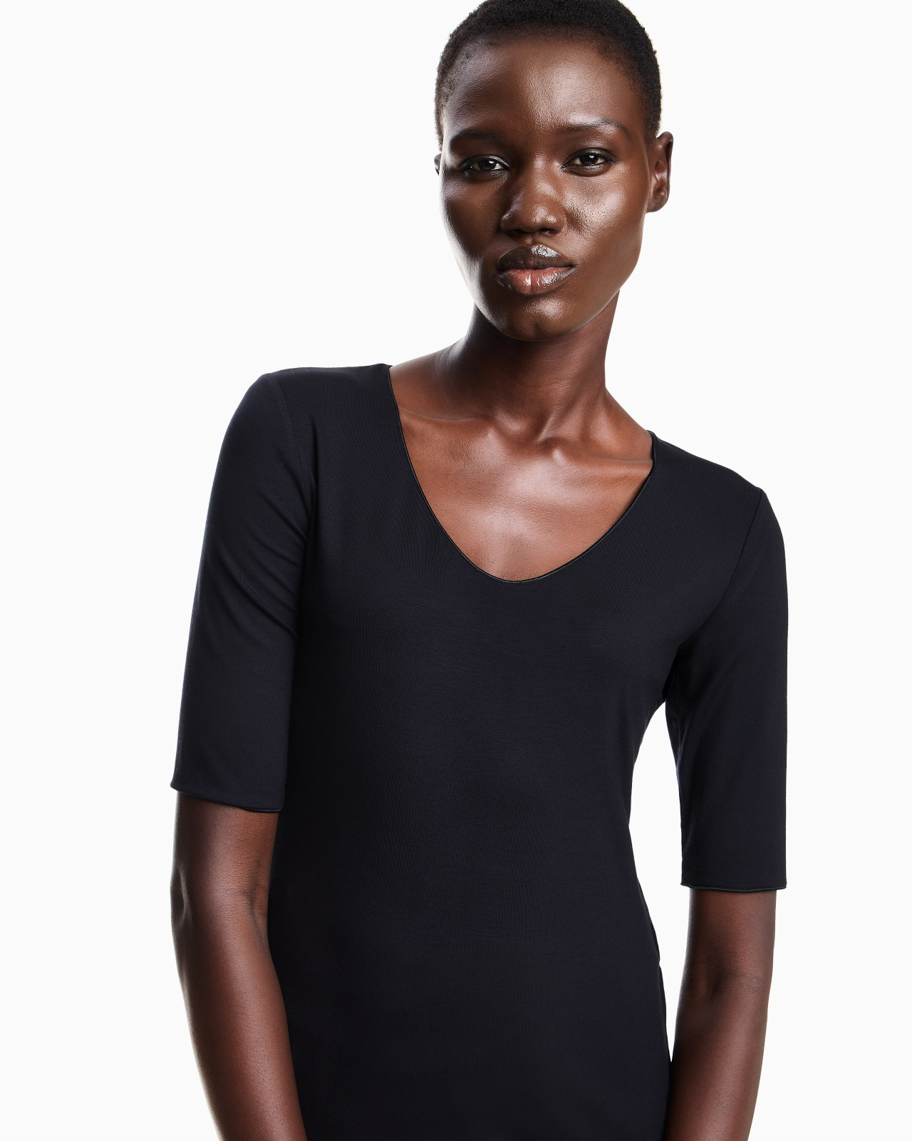 Viscose stretch jersey V-neck jumper with three-quarter length sleeves - 5
