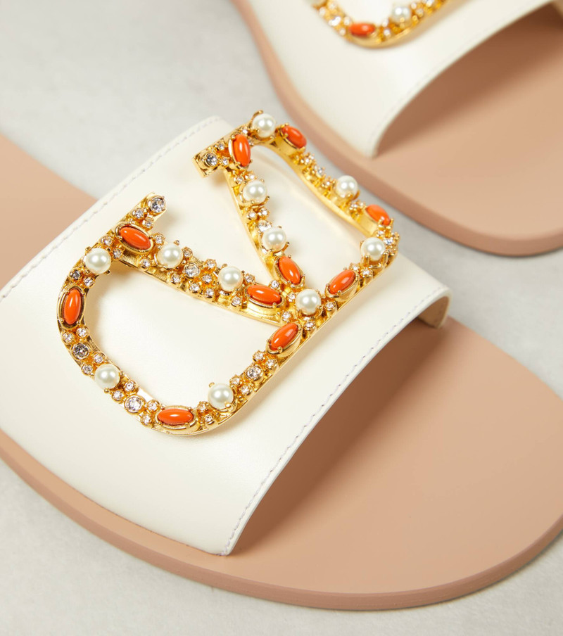 VLogo Signature embellished leather slides 6