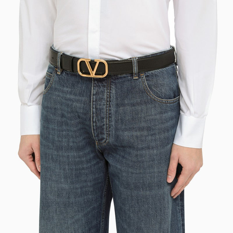 VLOGO BLACK/GOLD LEATHER BELT - 2
