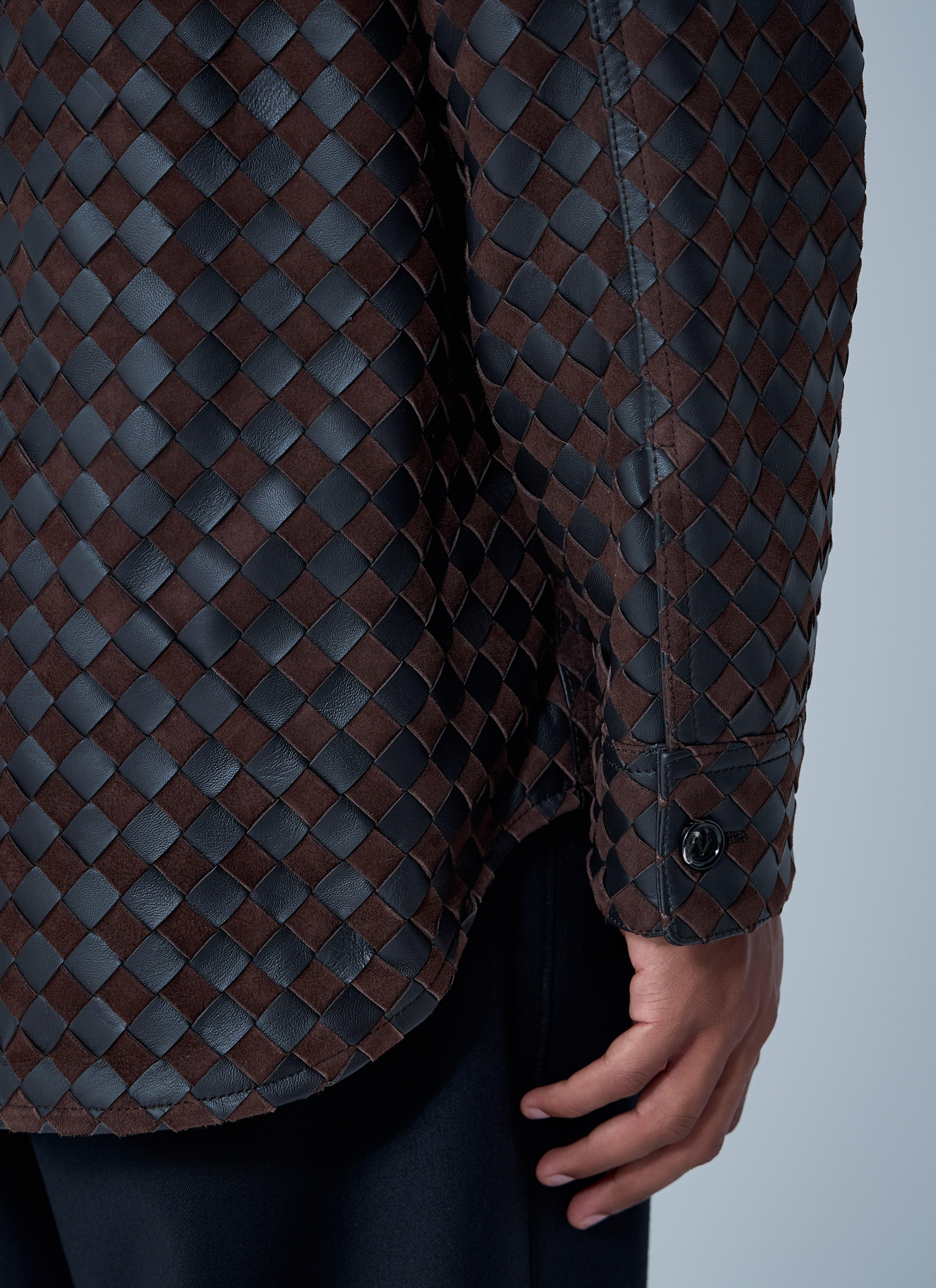 Bottega Veneta Men Intrecciato Leather And Suede Shirt - 6