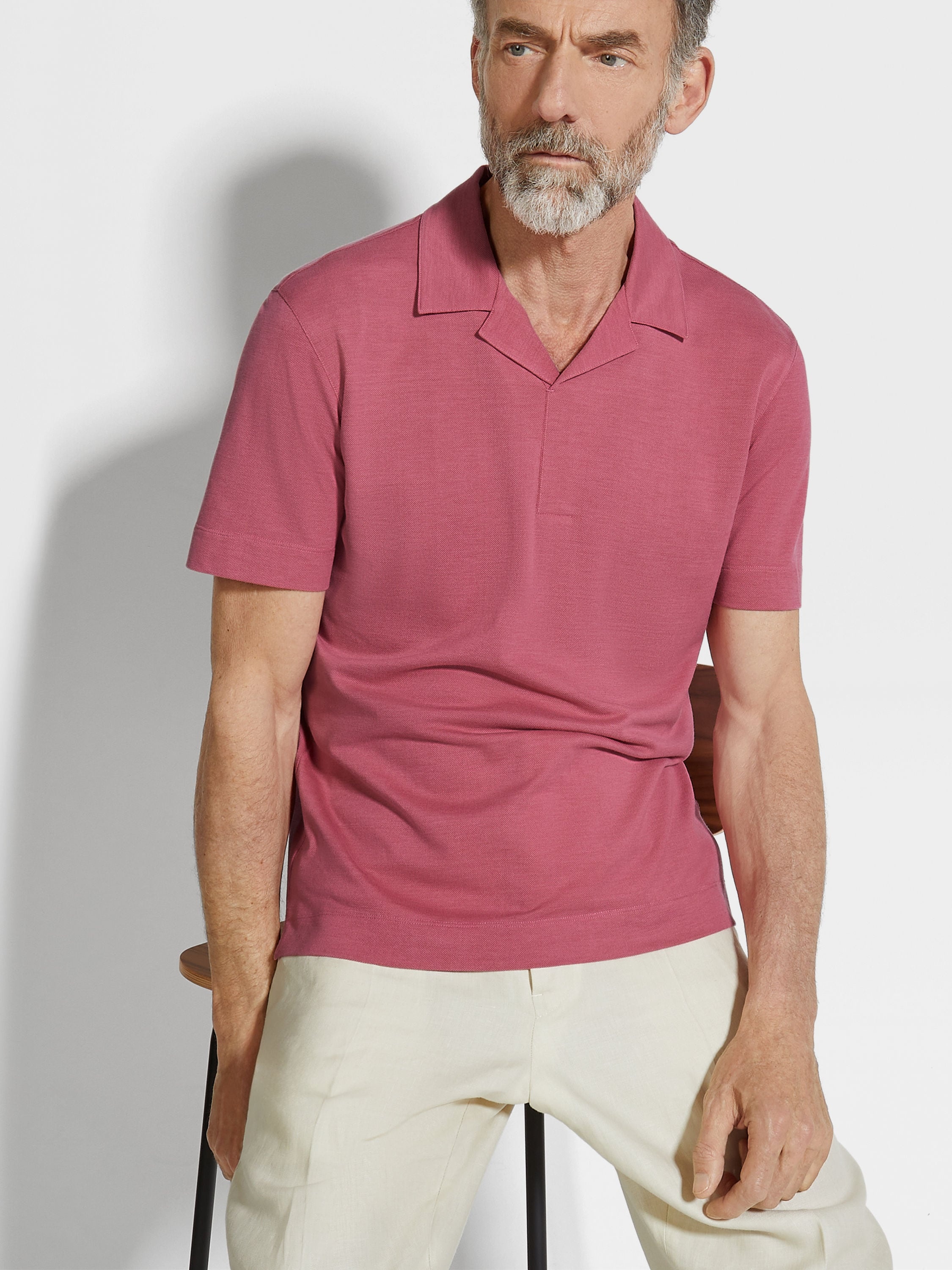 FUCHSIA SILK AND COTTON PIQUET POLO SHIRT - 3