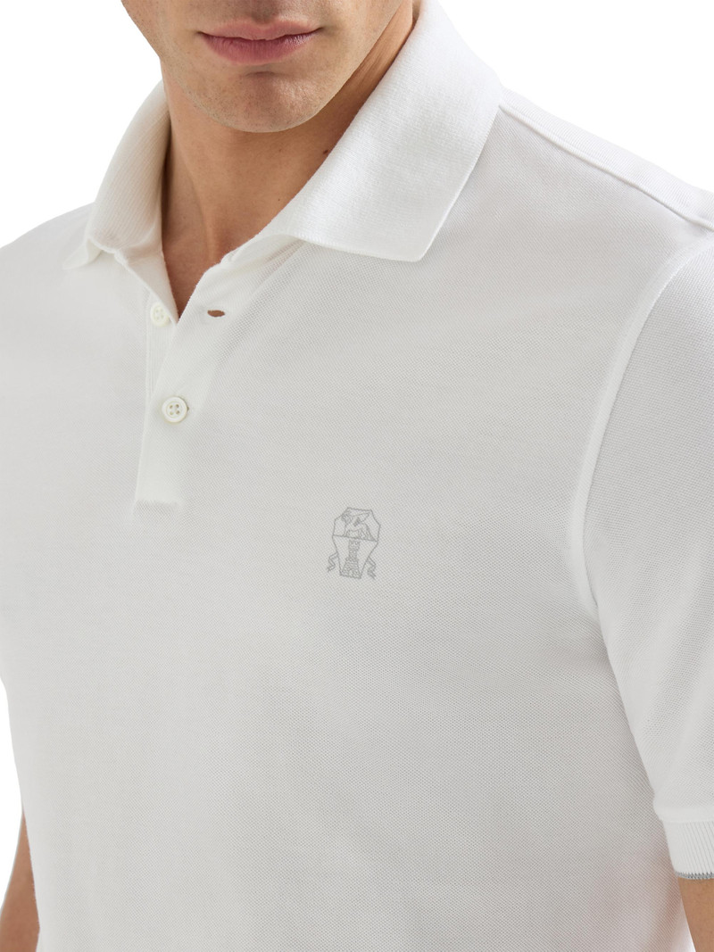 Men's Cotton Piqué Polo Shirt with Logo - White 4