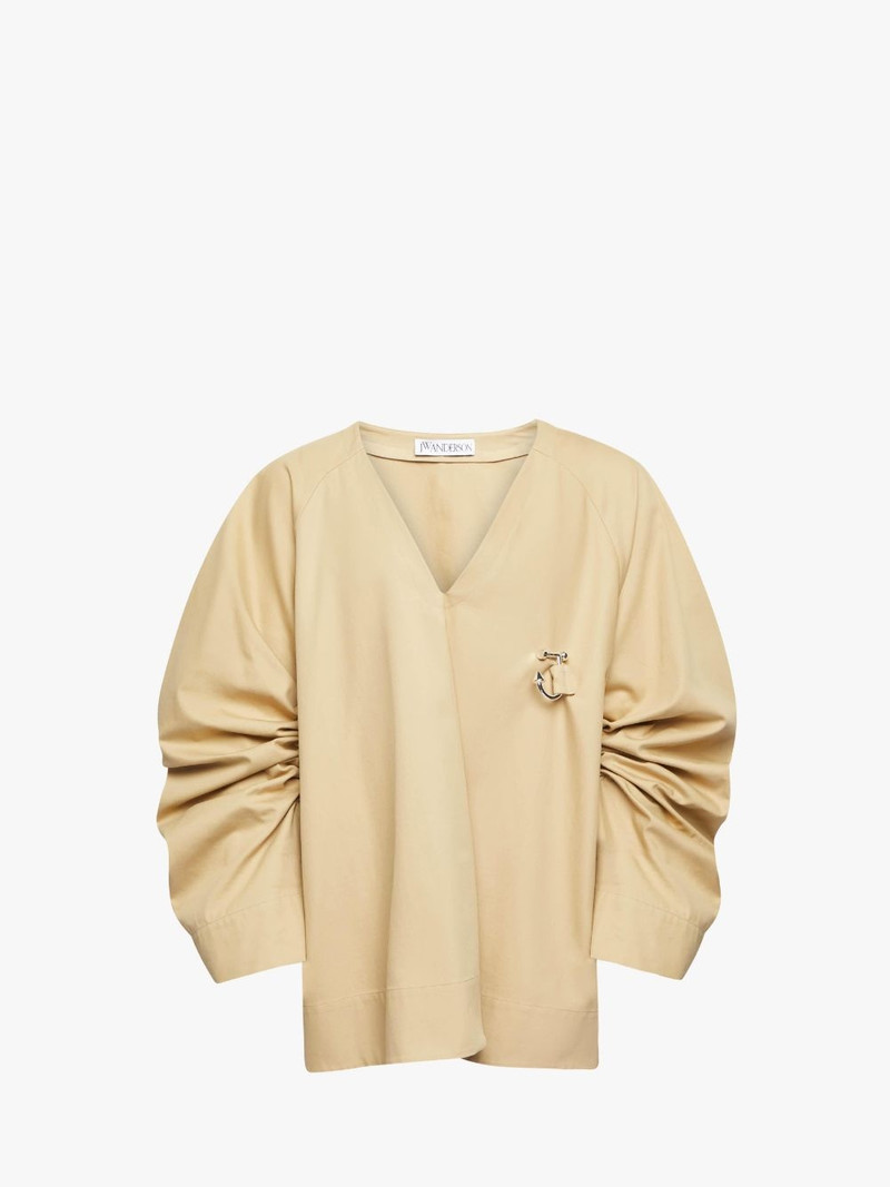 OVERSIZED V-NECK GATHERED SLEEVE TOP 1