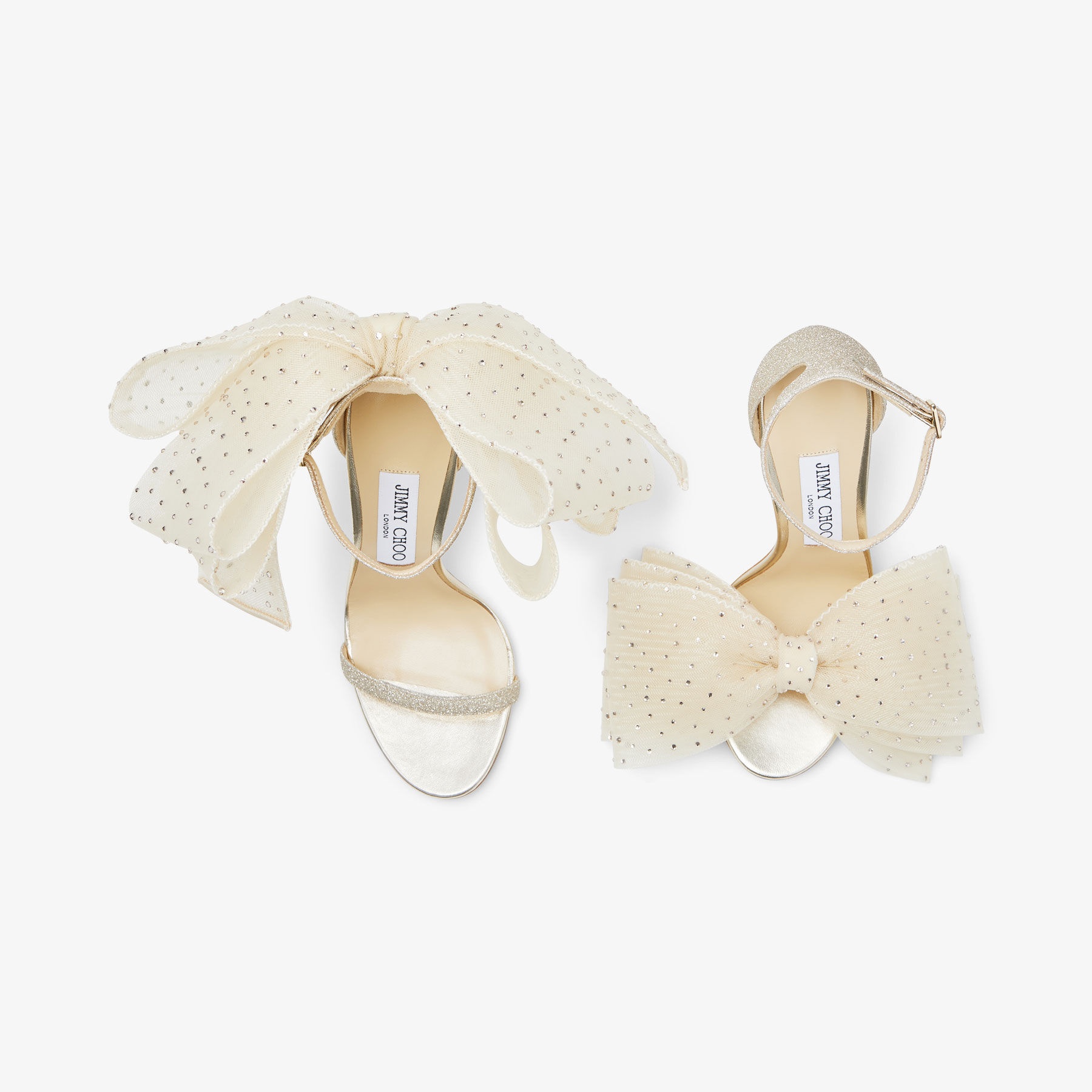 Aveline 100
Ivory Sandals with Asymmetric Crystal Hotfix Bows - 5