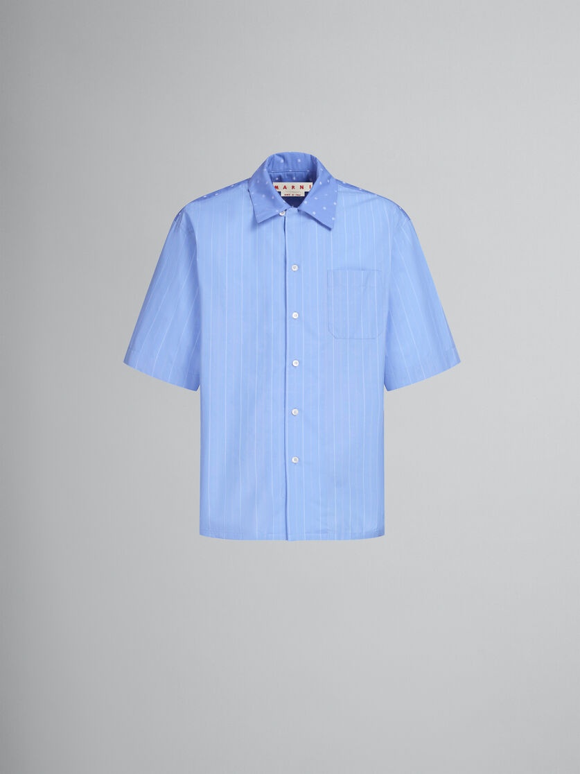 BLUE COTTON BOWLING SHIRT WITH STRIPES AND POLKA DOTS - 1