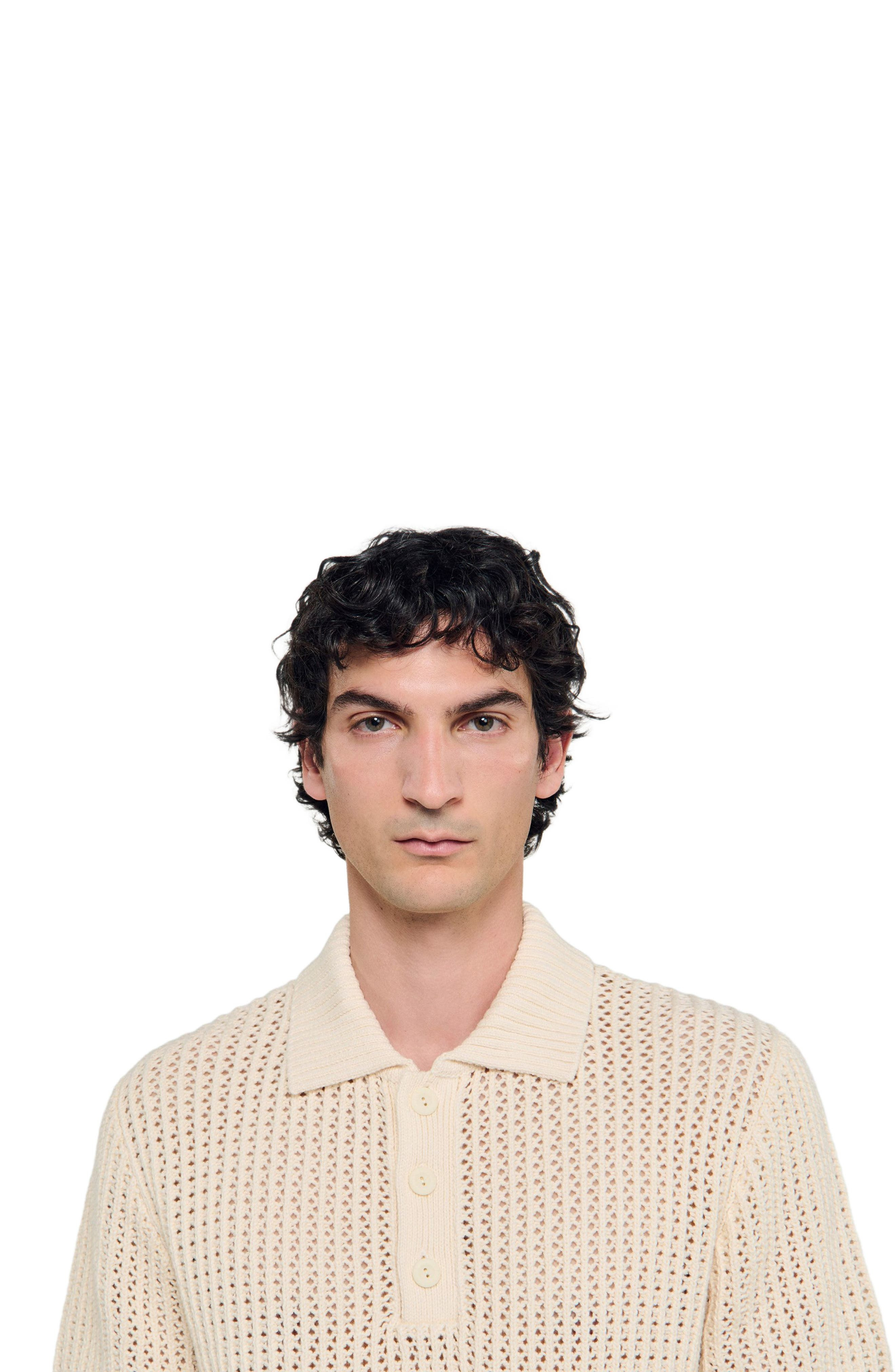 SANDRO Cotton polo shirt with polo collar in Butter Cream at Nordstrom - 4