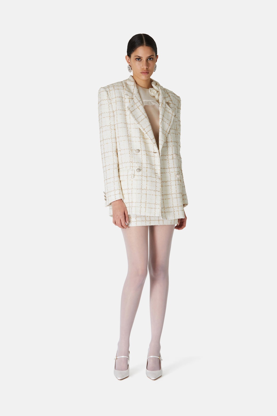 OVERSIZED SEQUIN CHECKED TWEED JACKET - 4