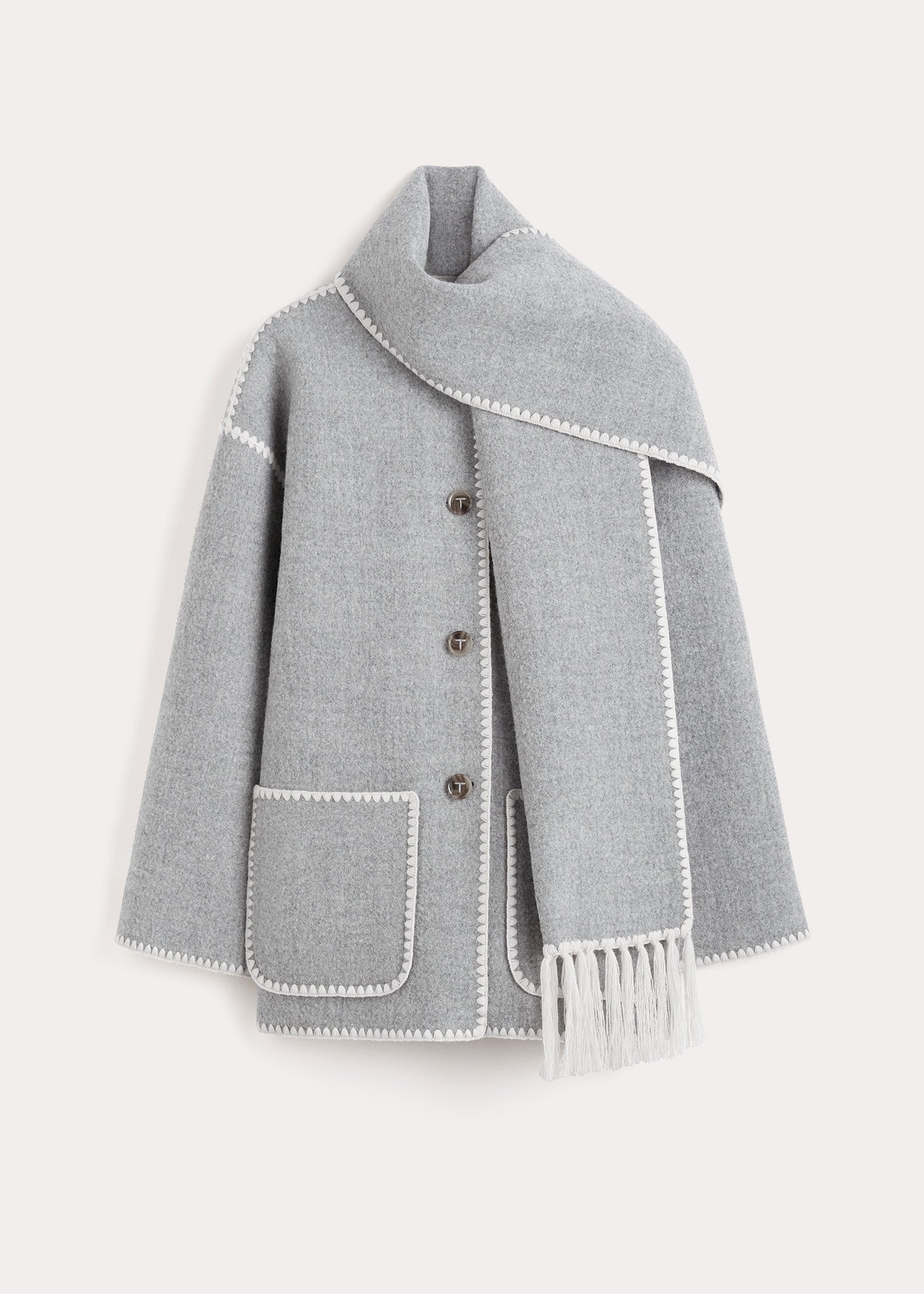Embroidered scarf jacket light grey mélange - 1