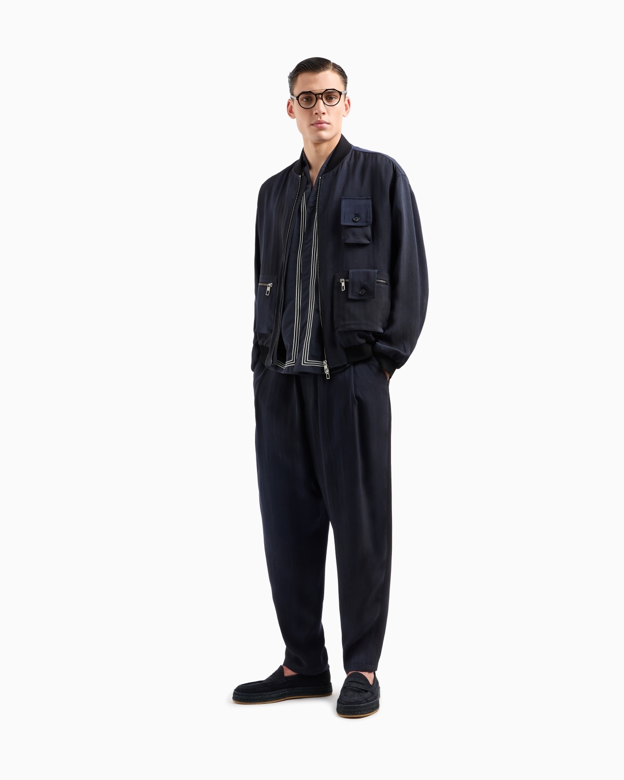 FLAT-FRONT TROUSERS IN CHEVRON JACQUARD VISCOSE - 2
