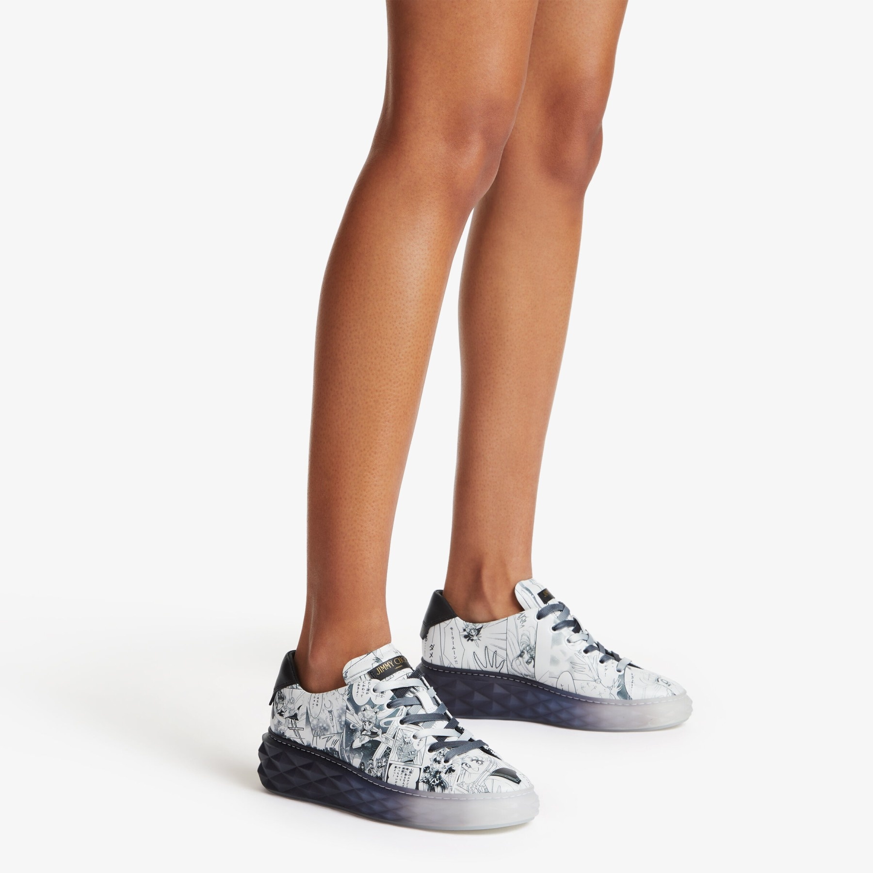 Collage Diamond Light Maxi
Monochrome Manga Printed Leather Low-Top Trainers - 2