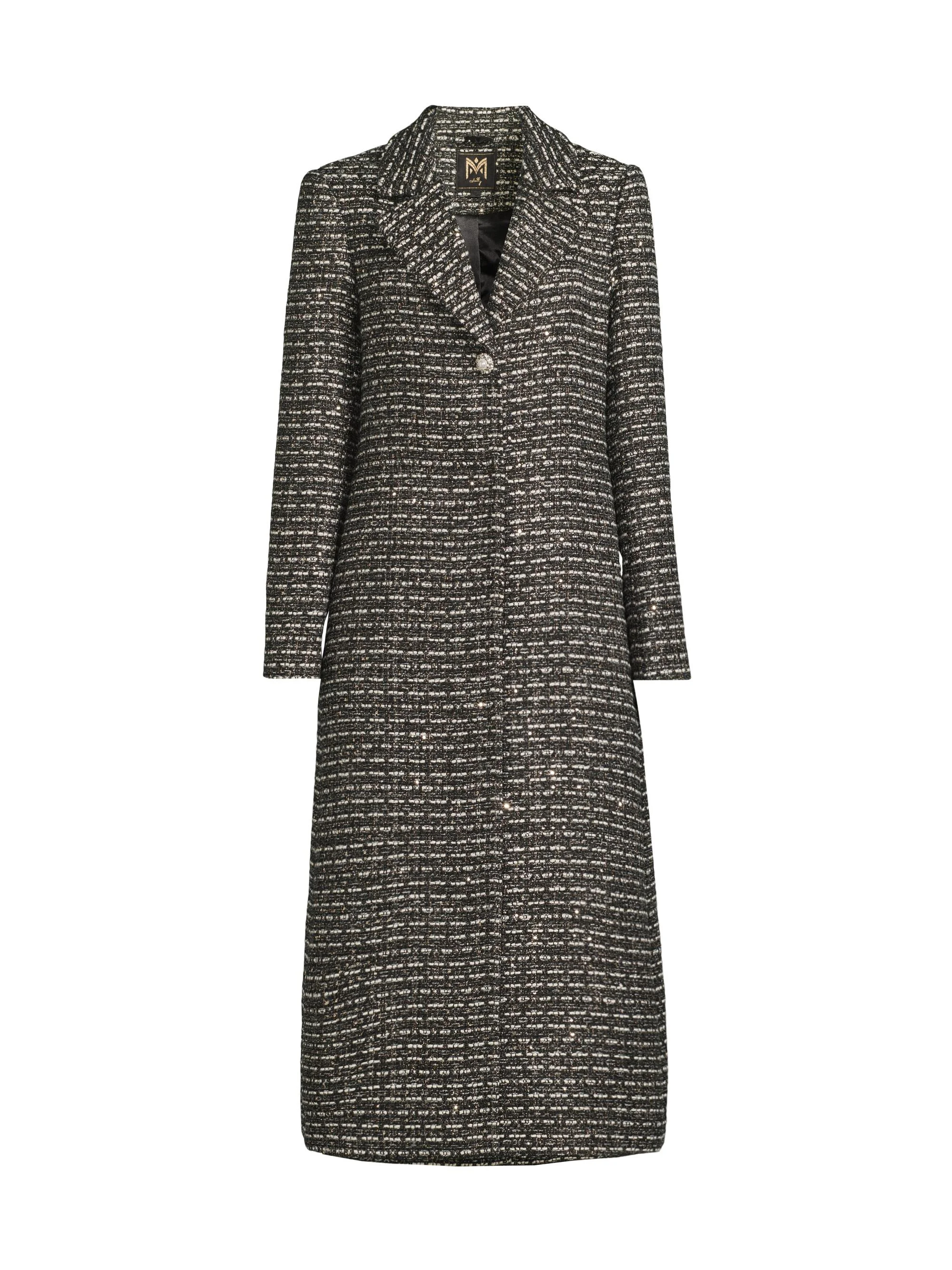 Women's SB Tweed Longline Coat - Black White Tweed - 1