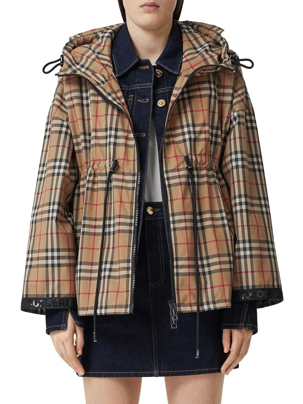 logo tape Vintage Check hooded jacket - 3