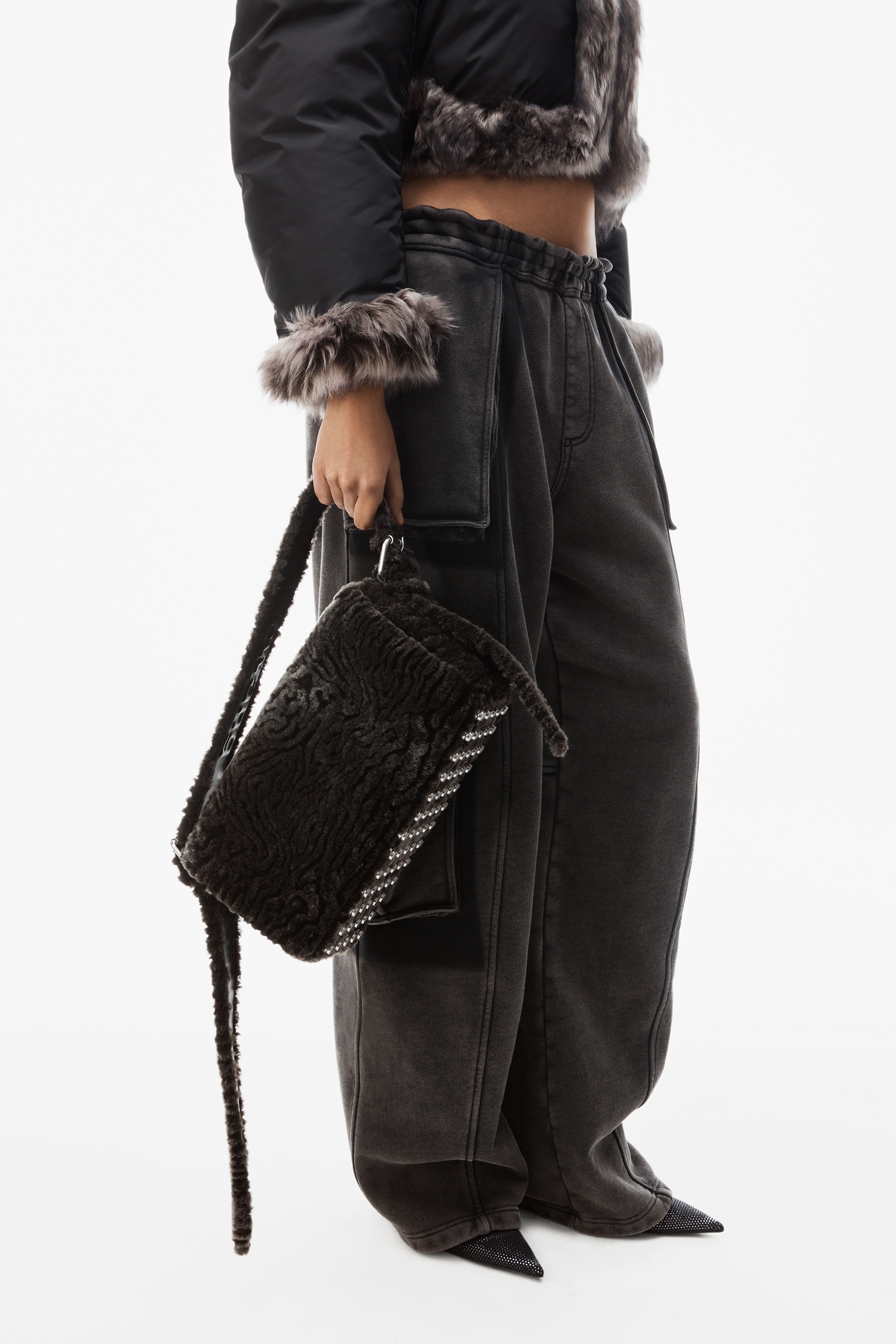 online-exclusive ricco medium flap bag in lamb shearling - 3