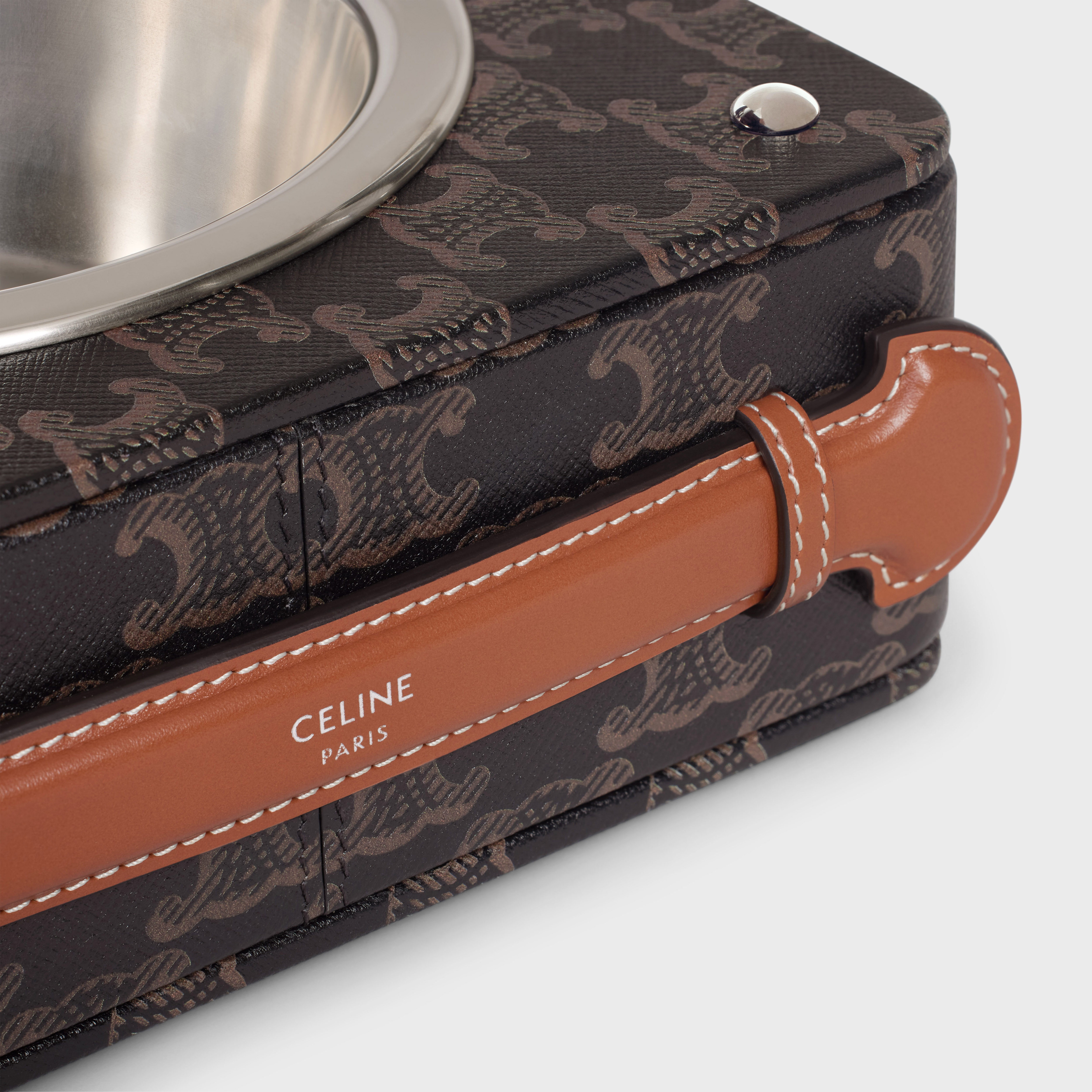 Double Dog Bowl in Nappa Lambskin with Triomphe Canvas Print and Calfskin - 4
