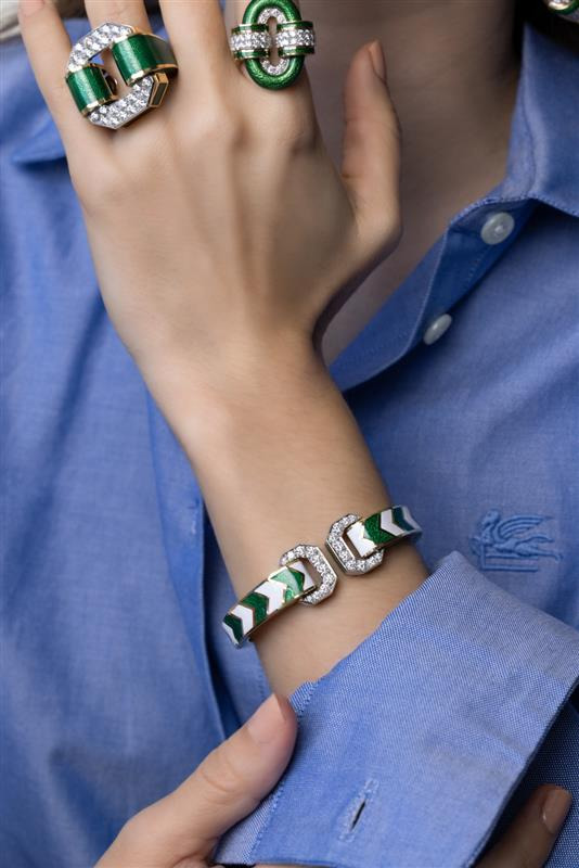 Green Chevron Double Buckle Ring - 3