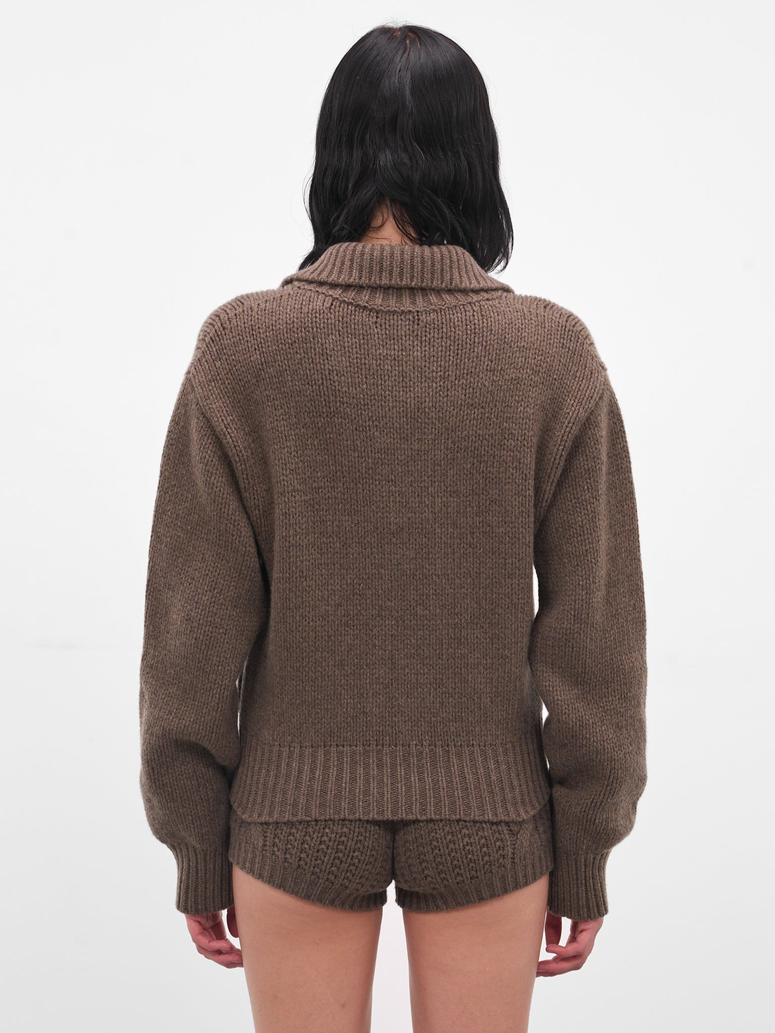 Brown Cashmere Cropped Cable-Knit Cardigan - 3