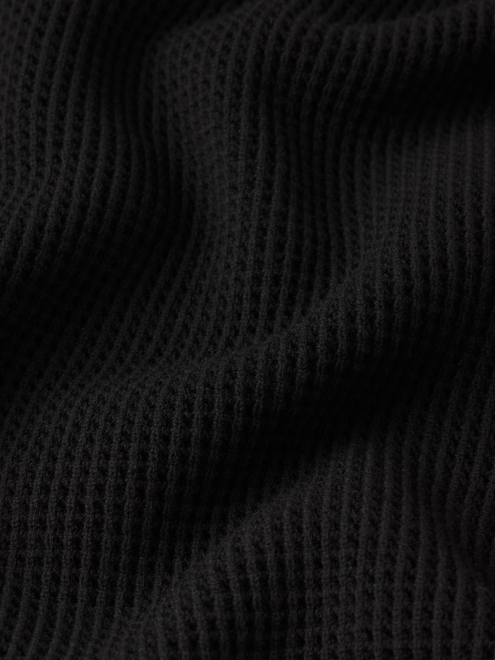 Open Weave Polo Sweater in Black - 3