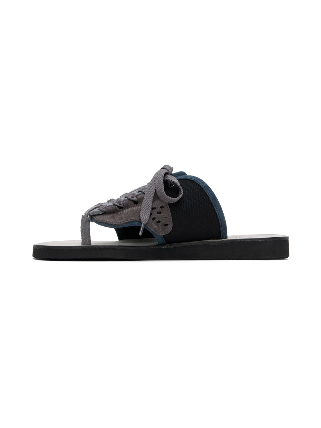 Black & Gray Lace-Up Leather Sandals - 3
