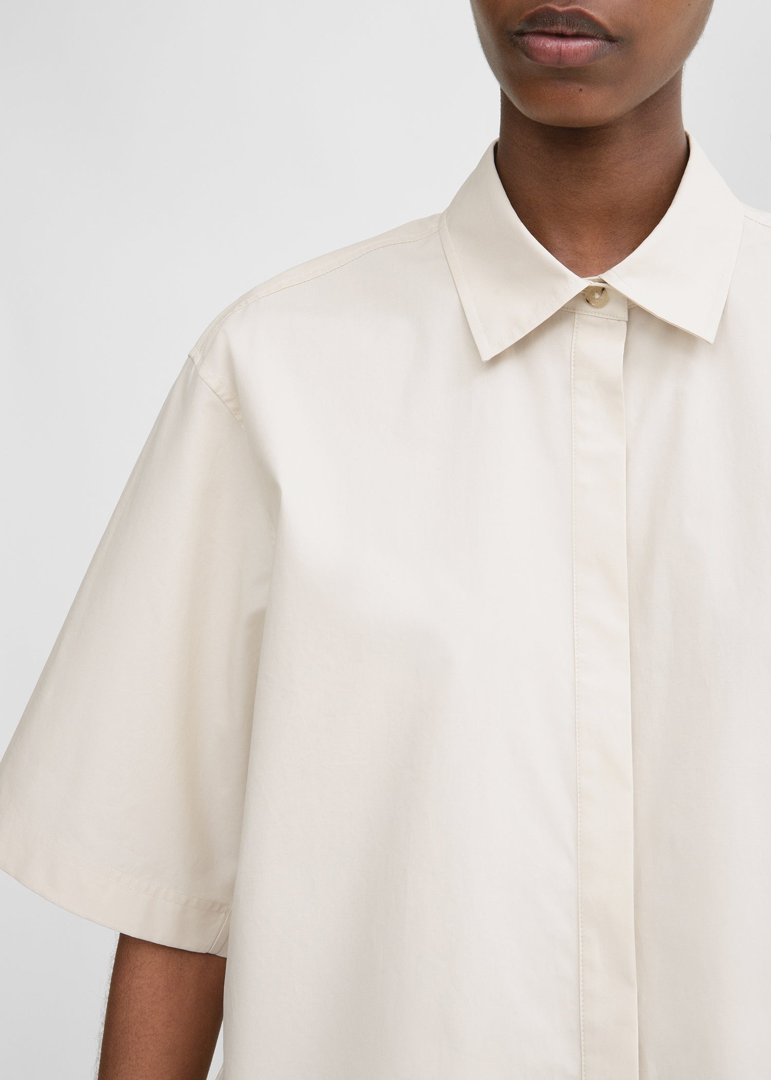 Cropped cotton-poplin shirt stone - 3