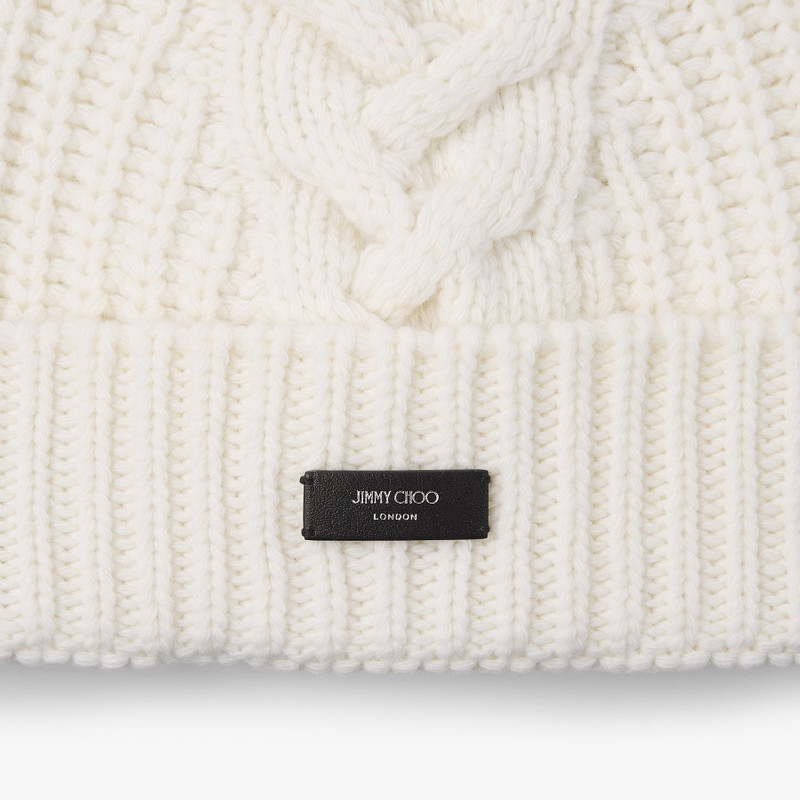 Yuki Cable Latte Cable Knit Beanie with Leather Logo Tag 3