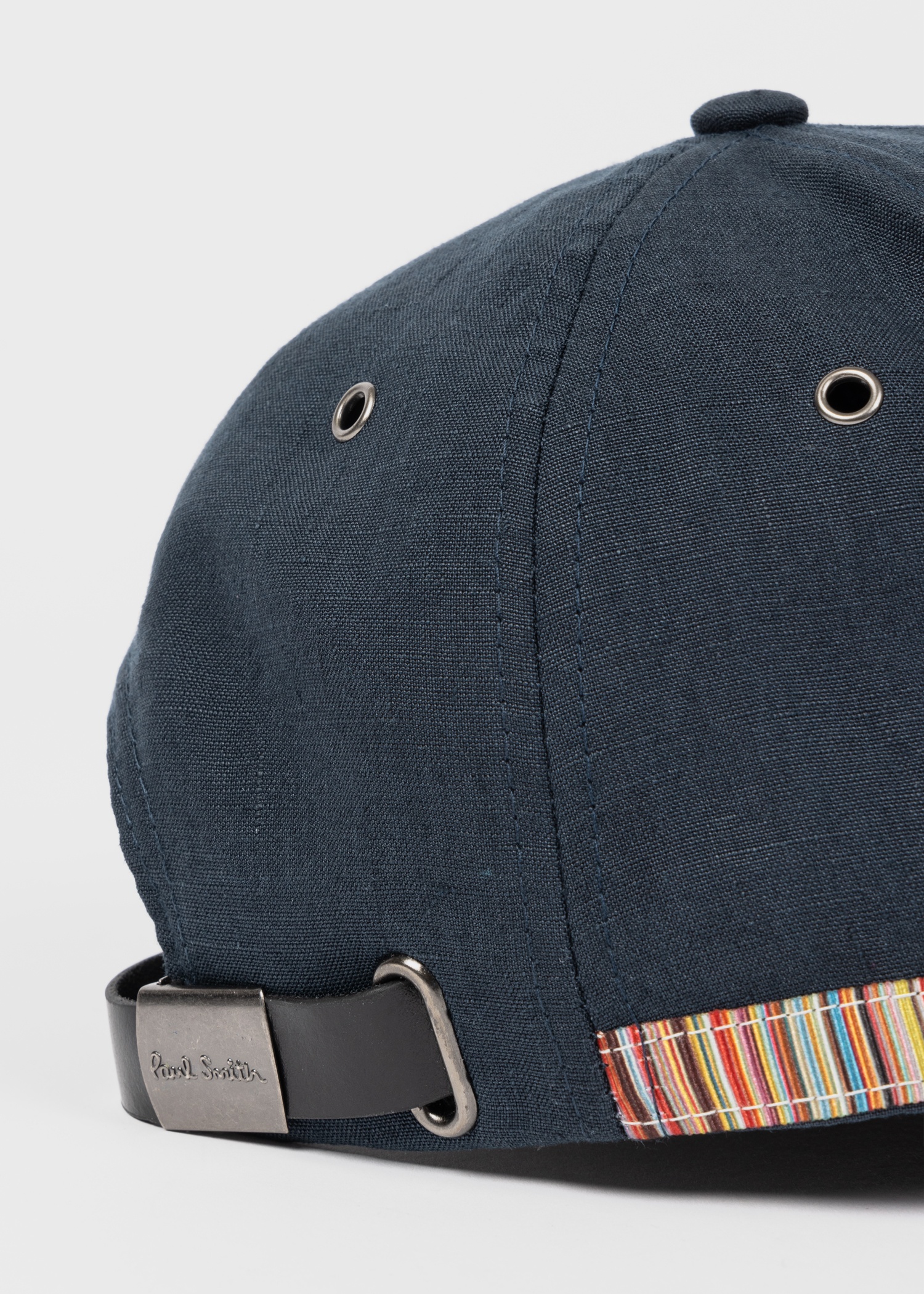 Dark Navy Linen Signature Stripe Trim Cap - 4