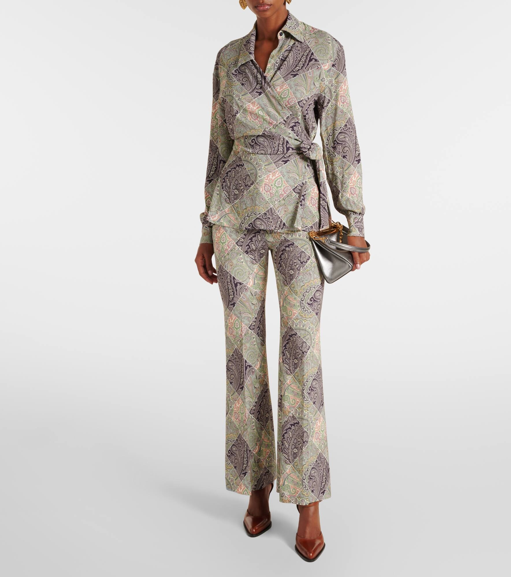 Paisley high-rise flared pants - 7