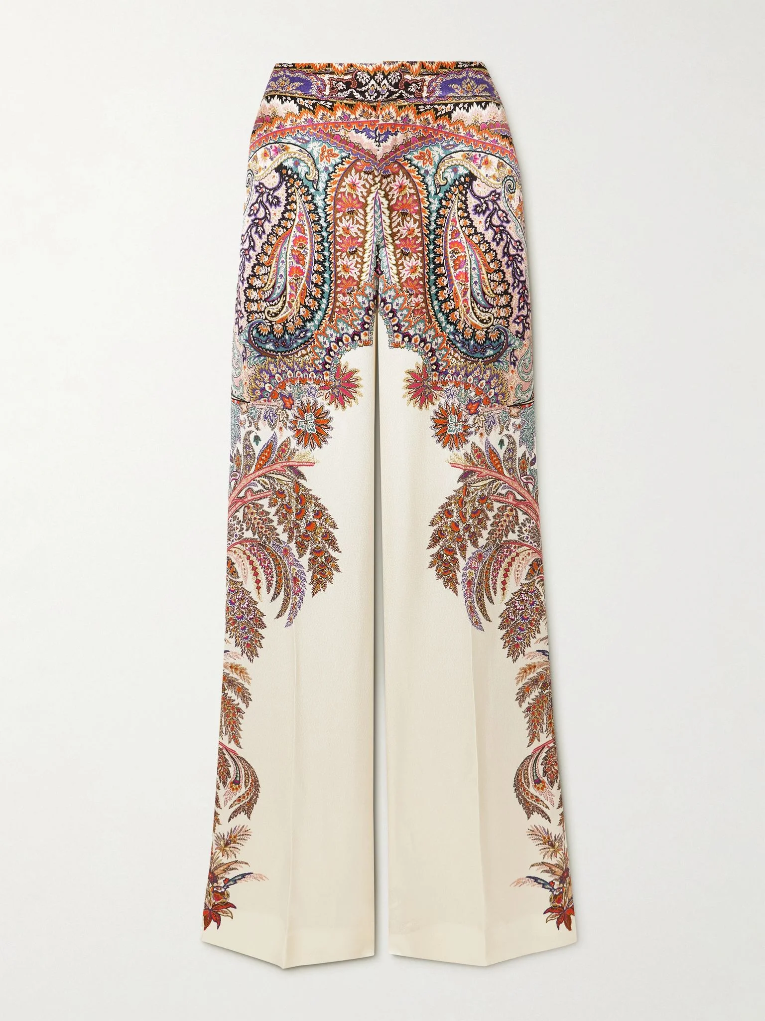 Printed satin wide-leg pants Cream - 1