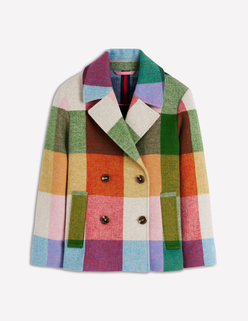Revere Collar Wool Coat-Giant Multigingham 1