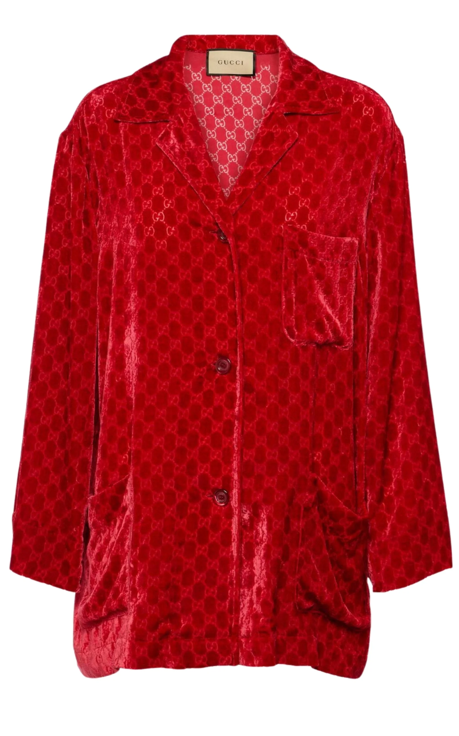 Red GG Embossed Devoré Velvet Shirt - 1