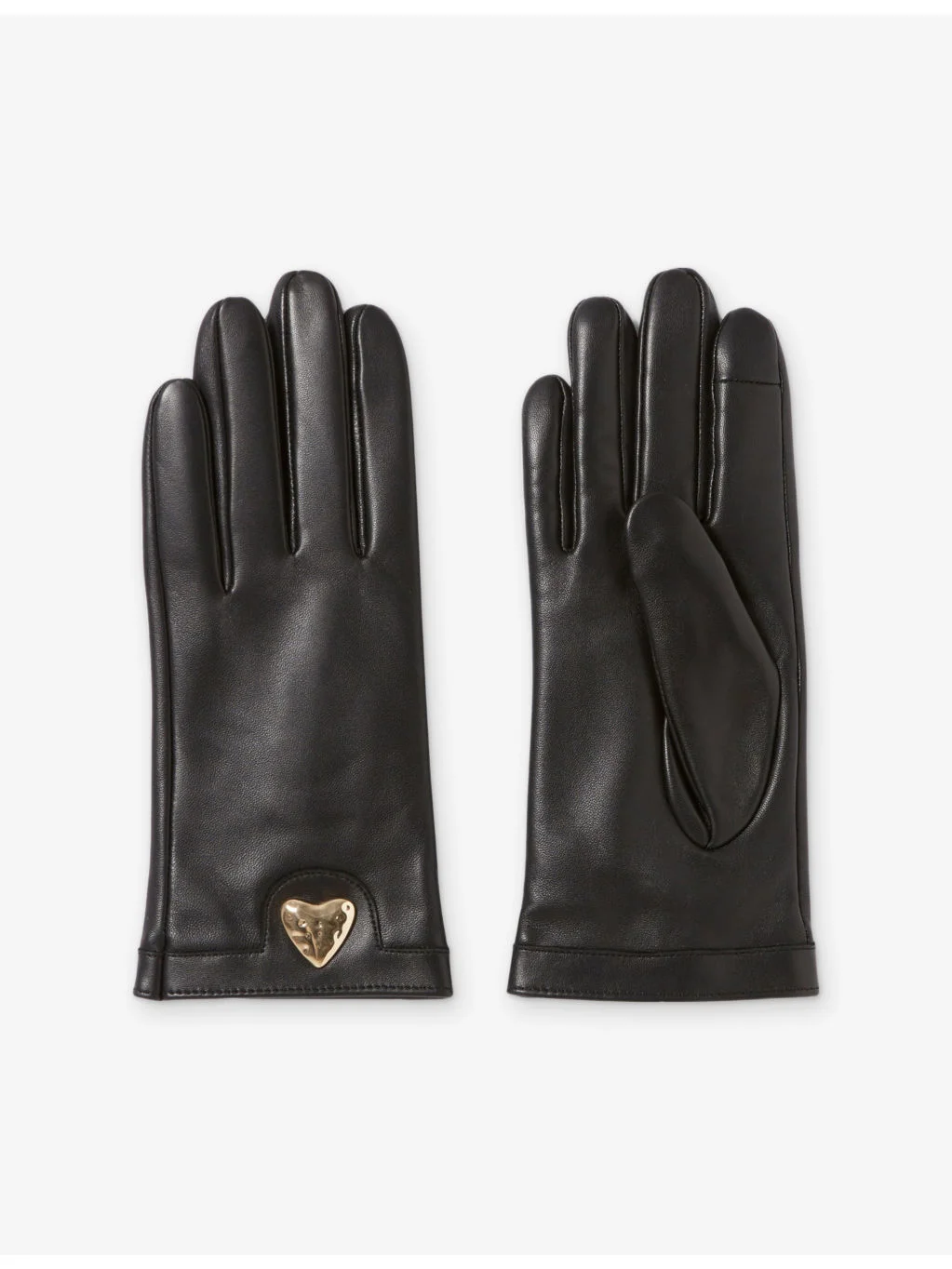 Heart-Embellished Leather Gloves - 1
