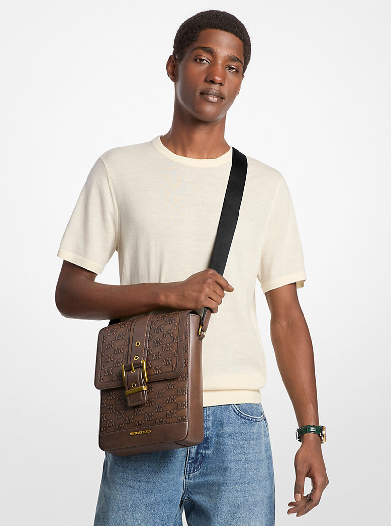 Colby Logo Embossed Burnished Leather Messenger Bag 3