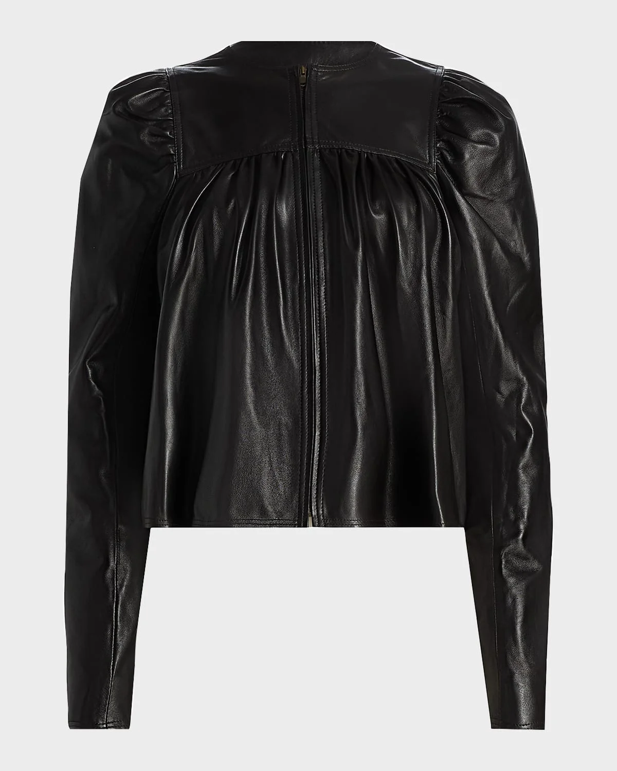 Anouk Puff-Sleeve Nappa Leather Jacket - 1