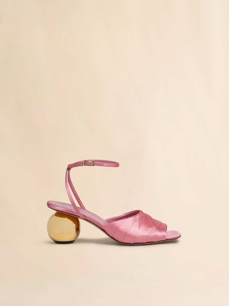 PINK FOLDED SATIN SANDAL WITH SPHERICAL HEEL 1
